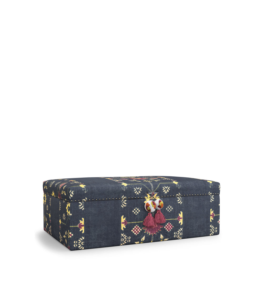 Achamore Upholstered Cotton Ottoman - Navy
