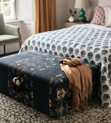 Achamore Upholstered Cotton Ottoman - Navy