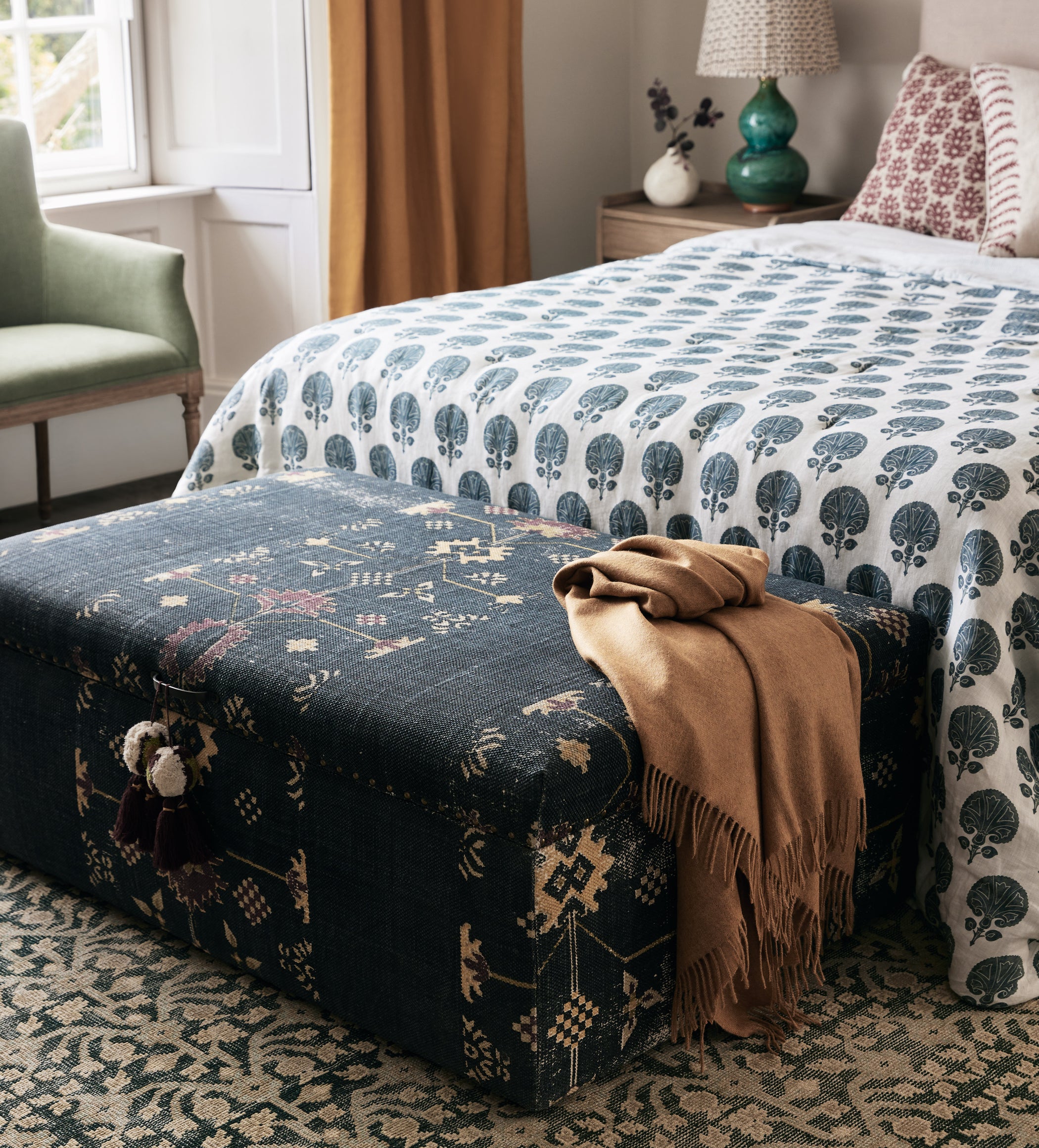 Achamore Upholstered Cotton Ottoman - Navy