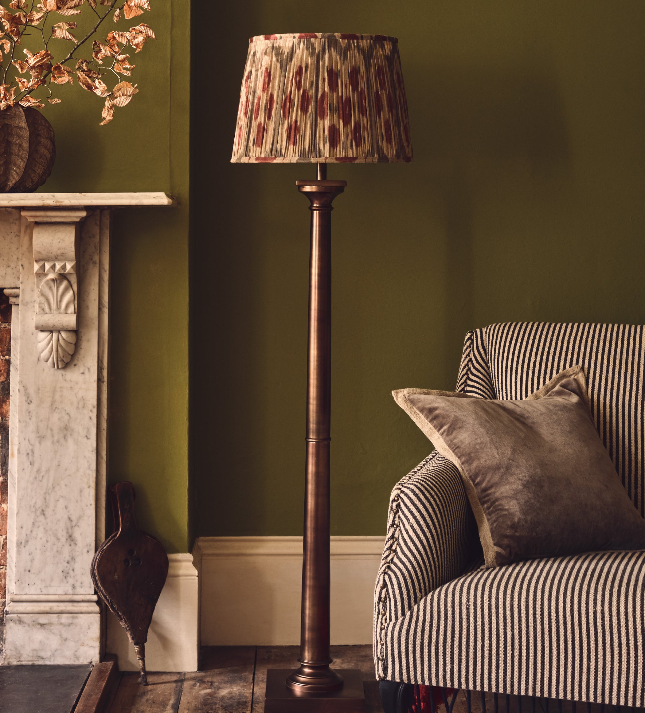 Amisha Pleated Linen Lampshade 45cm - Green/Burgundy