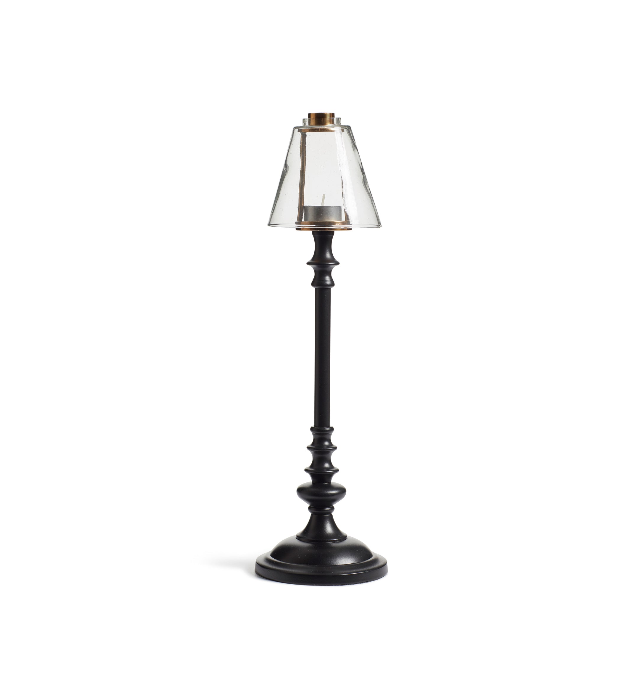Barton Candle Holder with Glass Lampshade - Black/Brass