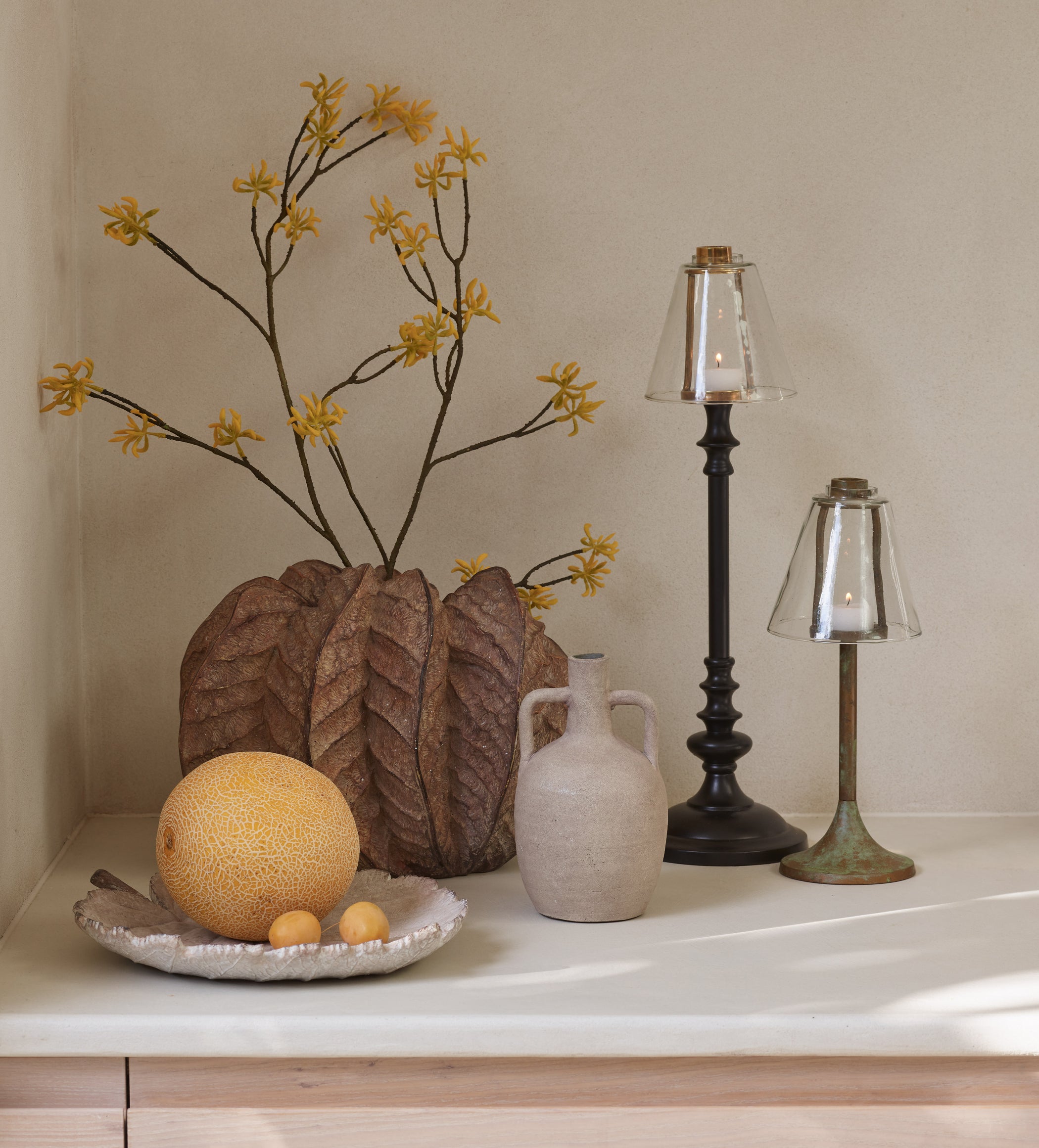 Barton Candle Holder with Glass Lampshade - Black/Brass