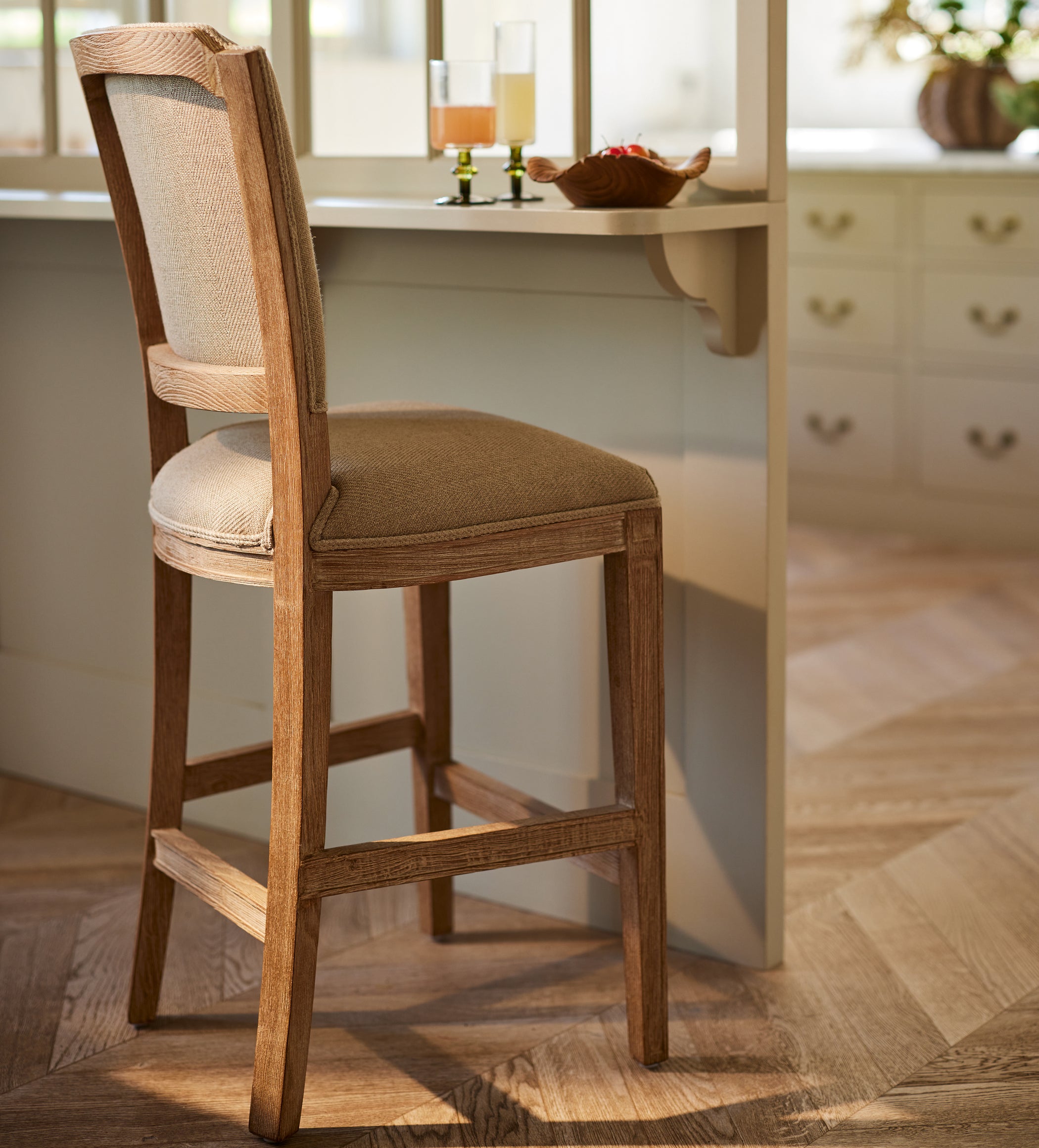 Camaret Bar Stool - Weathered Oak/Wild Oats Wide Herringbone