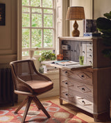Carlos Cane Swivel Chair - Weathered Oak/Caramel