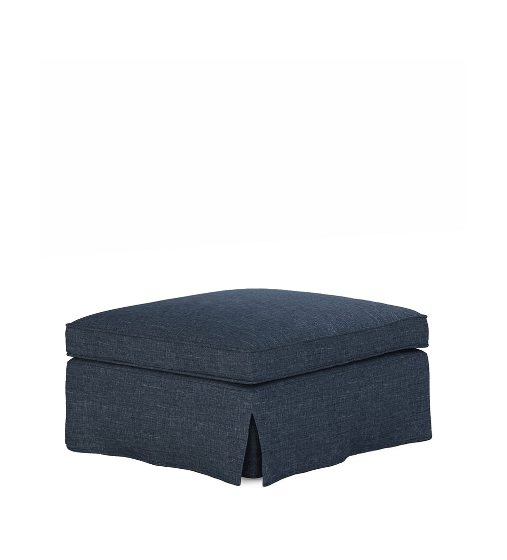 COVER ONLY - Fanshawe Laundered Linen Loose Cover for Square Footstool - Midnight Blue