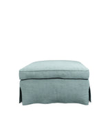 COVER ONLY - Fanshawe Stonewash Linen Loose Cover for Square Footstool - Aqua