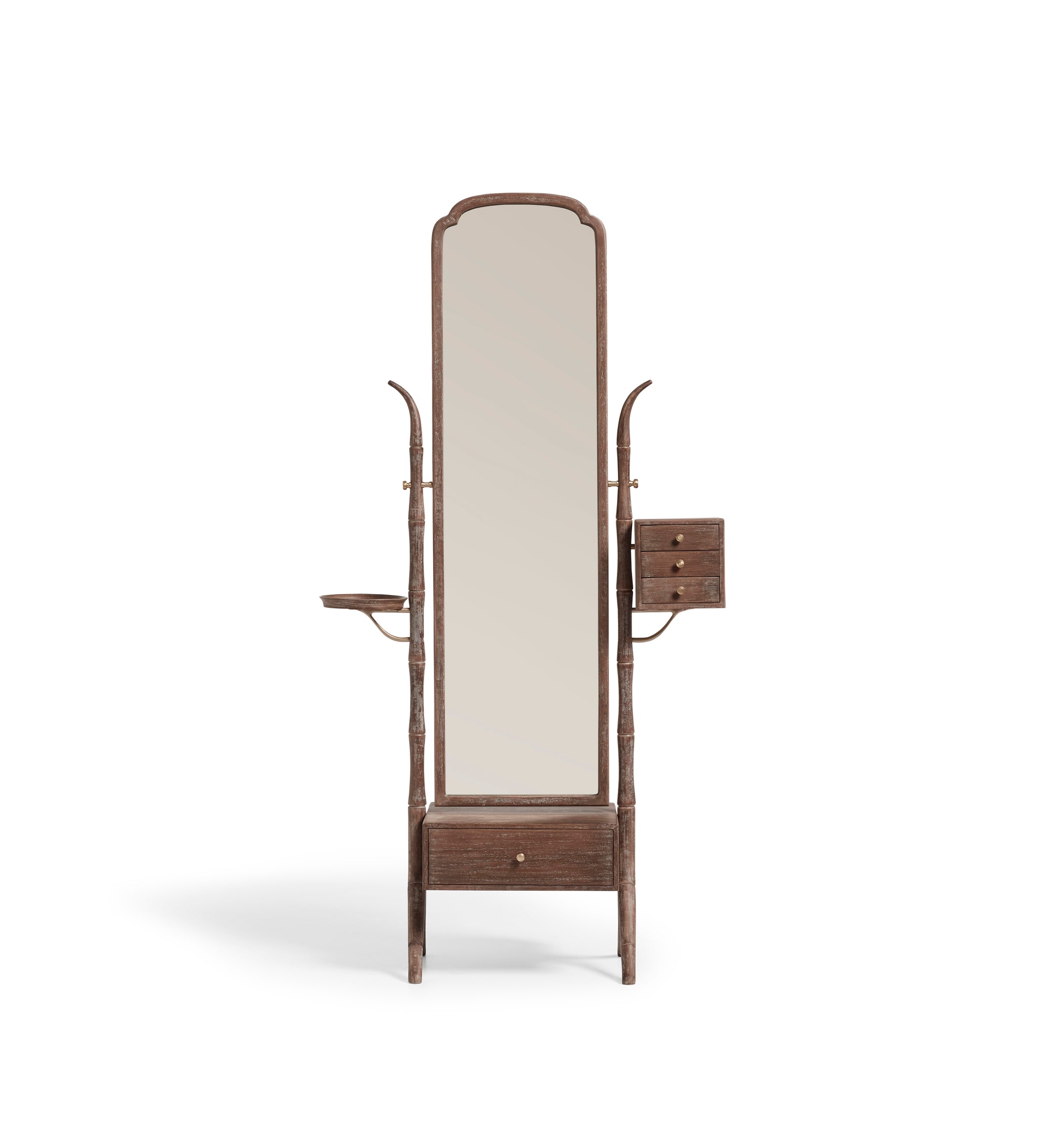 Fiorella Floor-Standing Mirror with Drawers - Burnt Oak