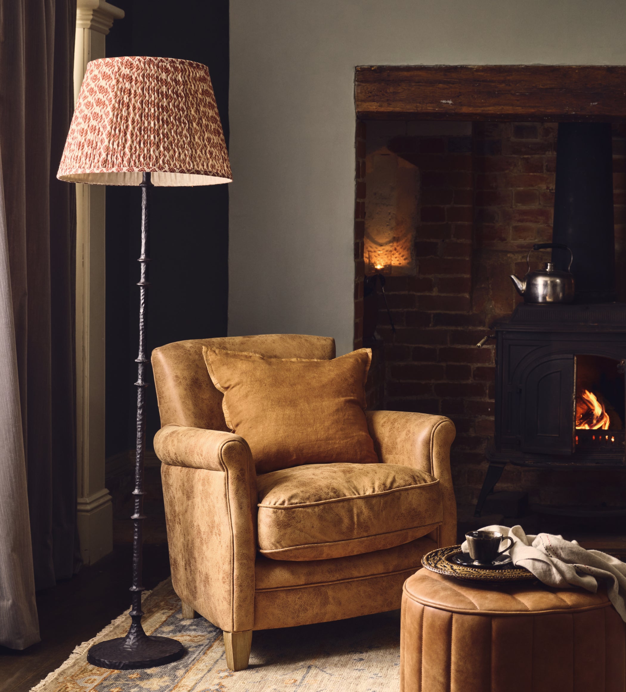 Hirkani Pleated Linen Lampshade 45cm - Blood Orange