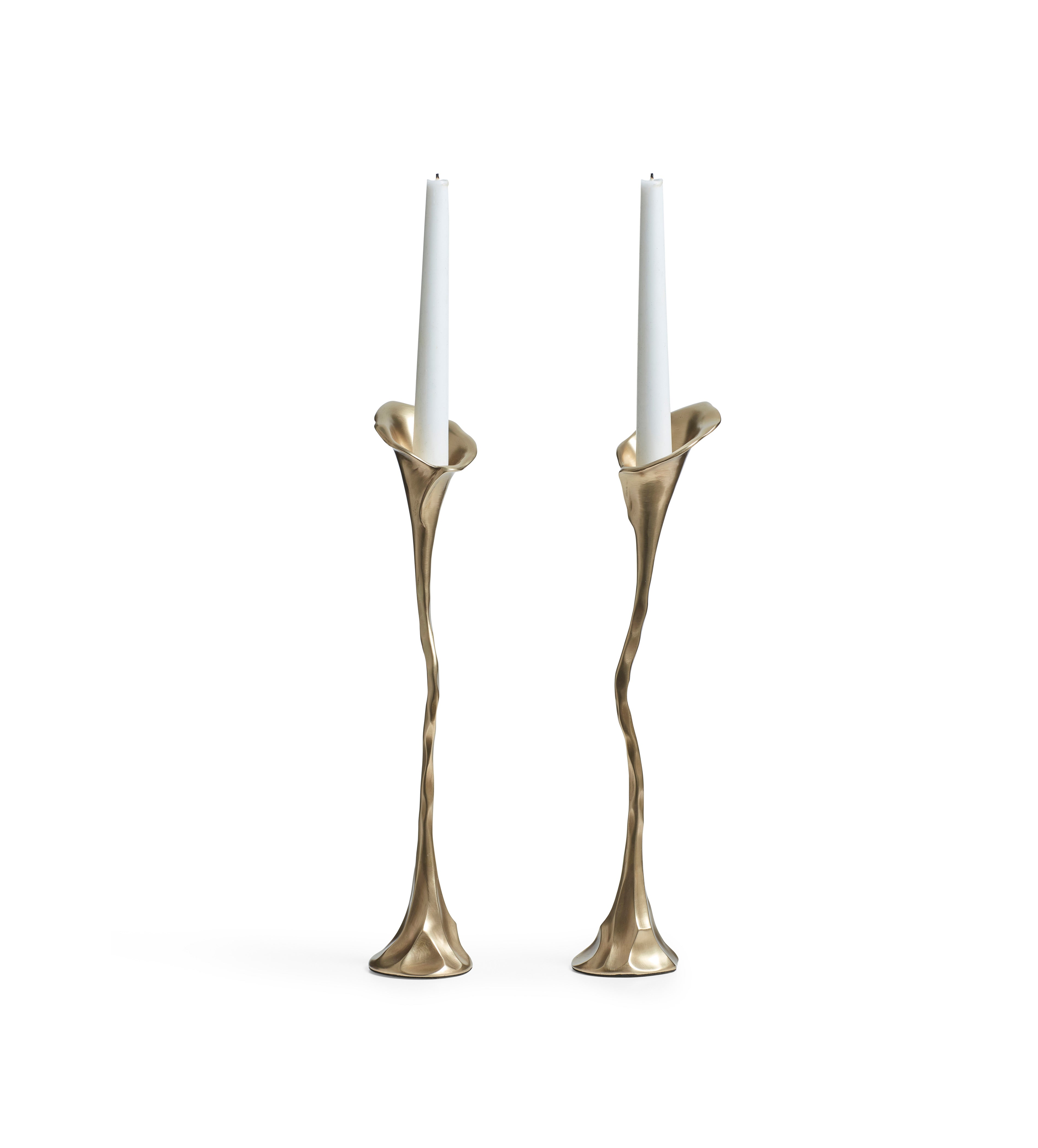 Ninfea Candle Holders Pair - Antique Brass | OKA