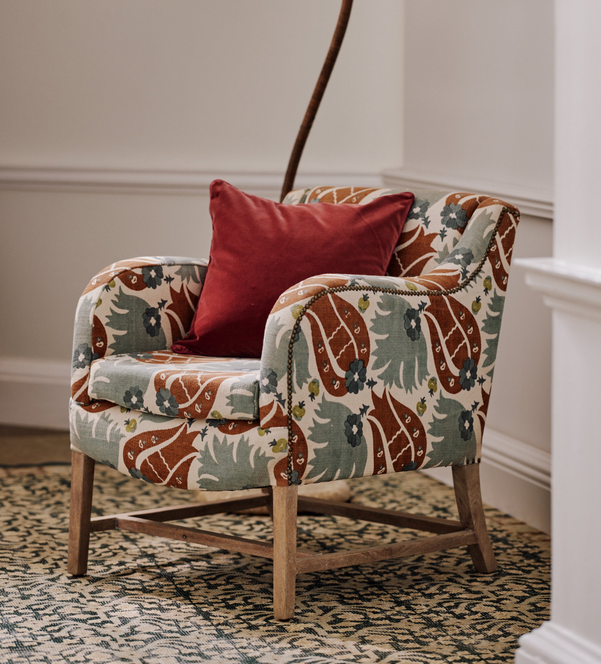 Nomeko Hidaya Linen Armchair - Blood Orange/Blue