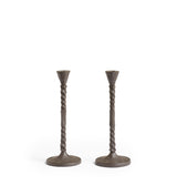 Notte Pair of Candle Holders - Antique Grey