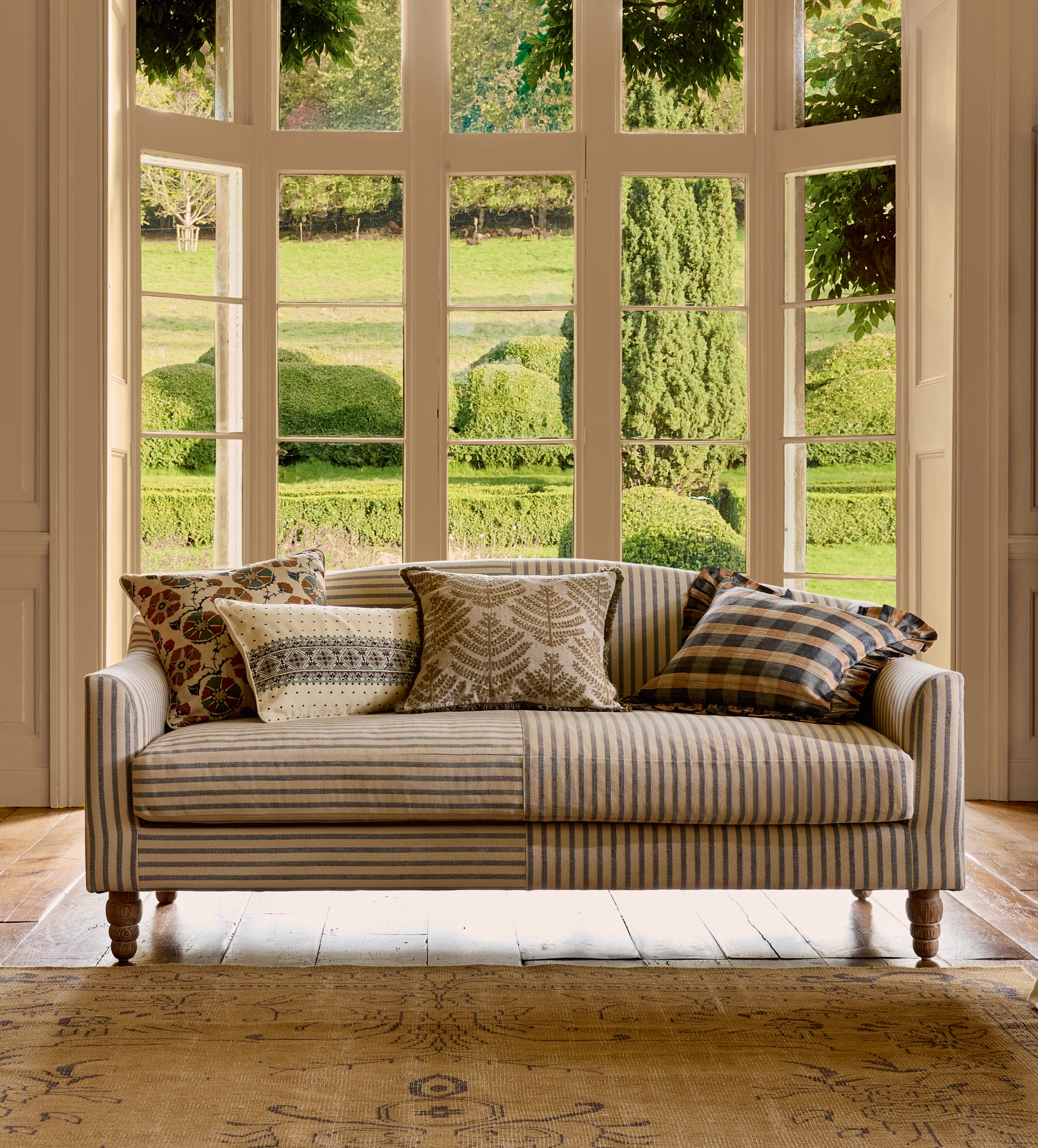 Pippo Stripe Linen 3-Seater Sofa - Sapphire