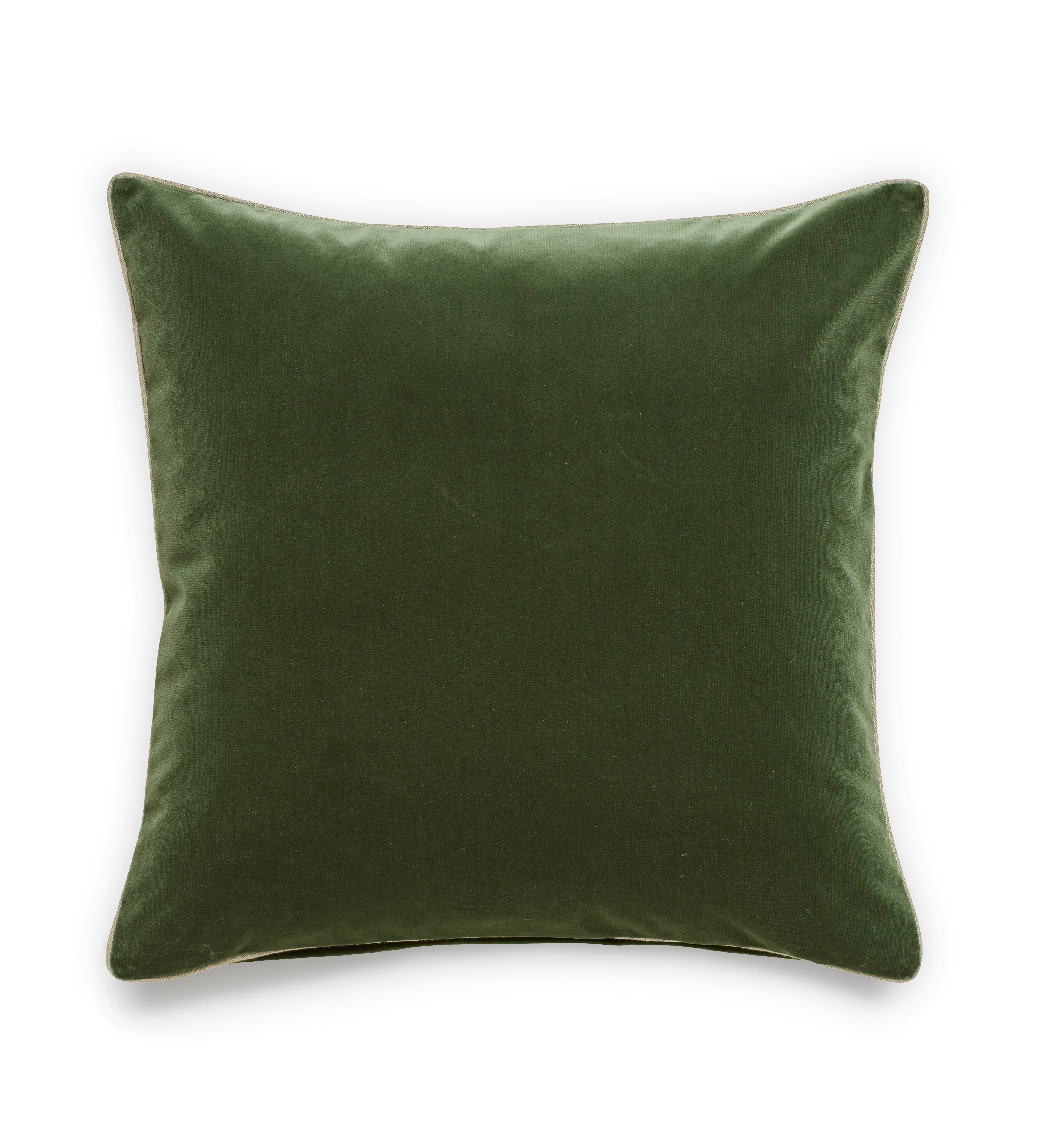 Plain Velvet Cushion Cover Moss Green OKA - Main Image