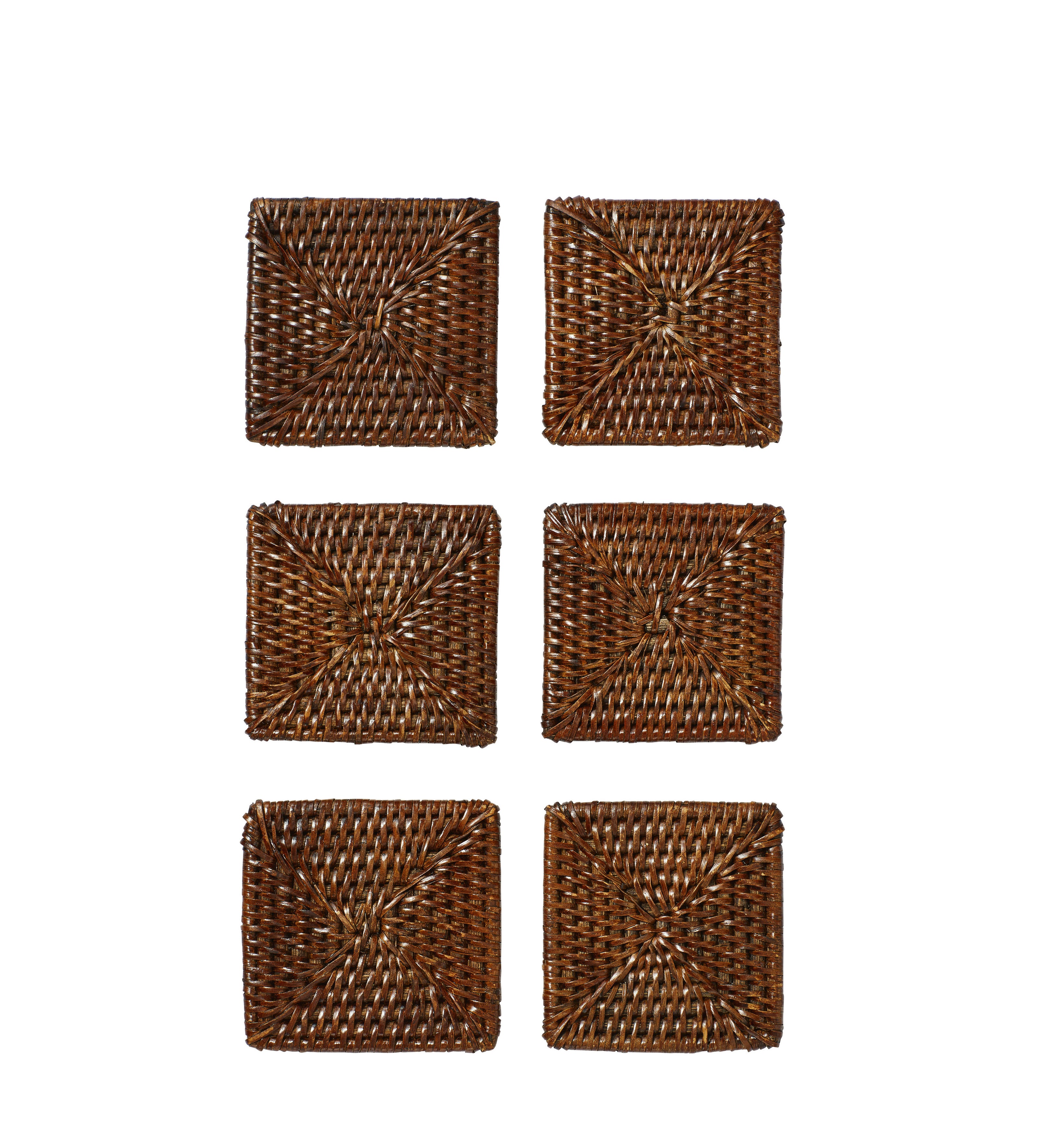 Rattan Coasters - Set of Six - Brown