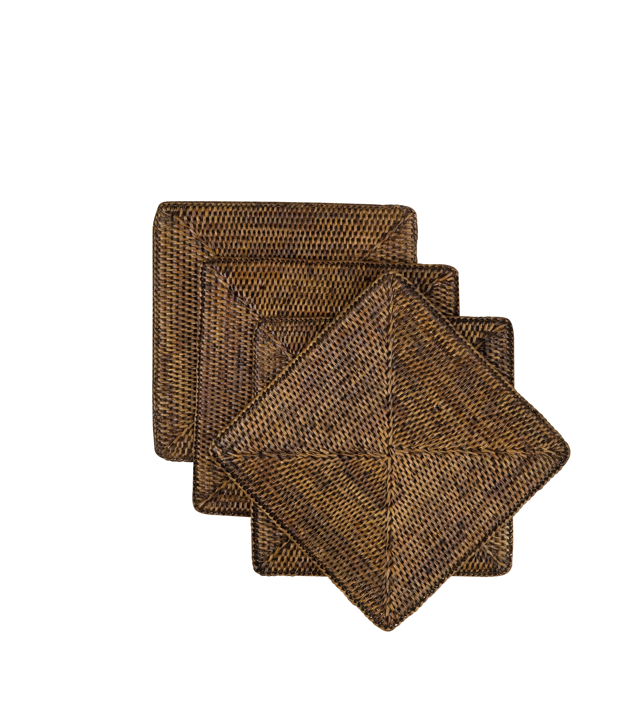 Rattan Square Placemat - Set of Four - Brown