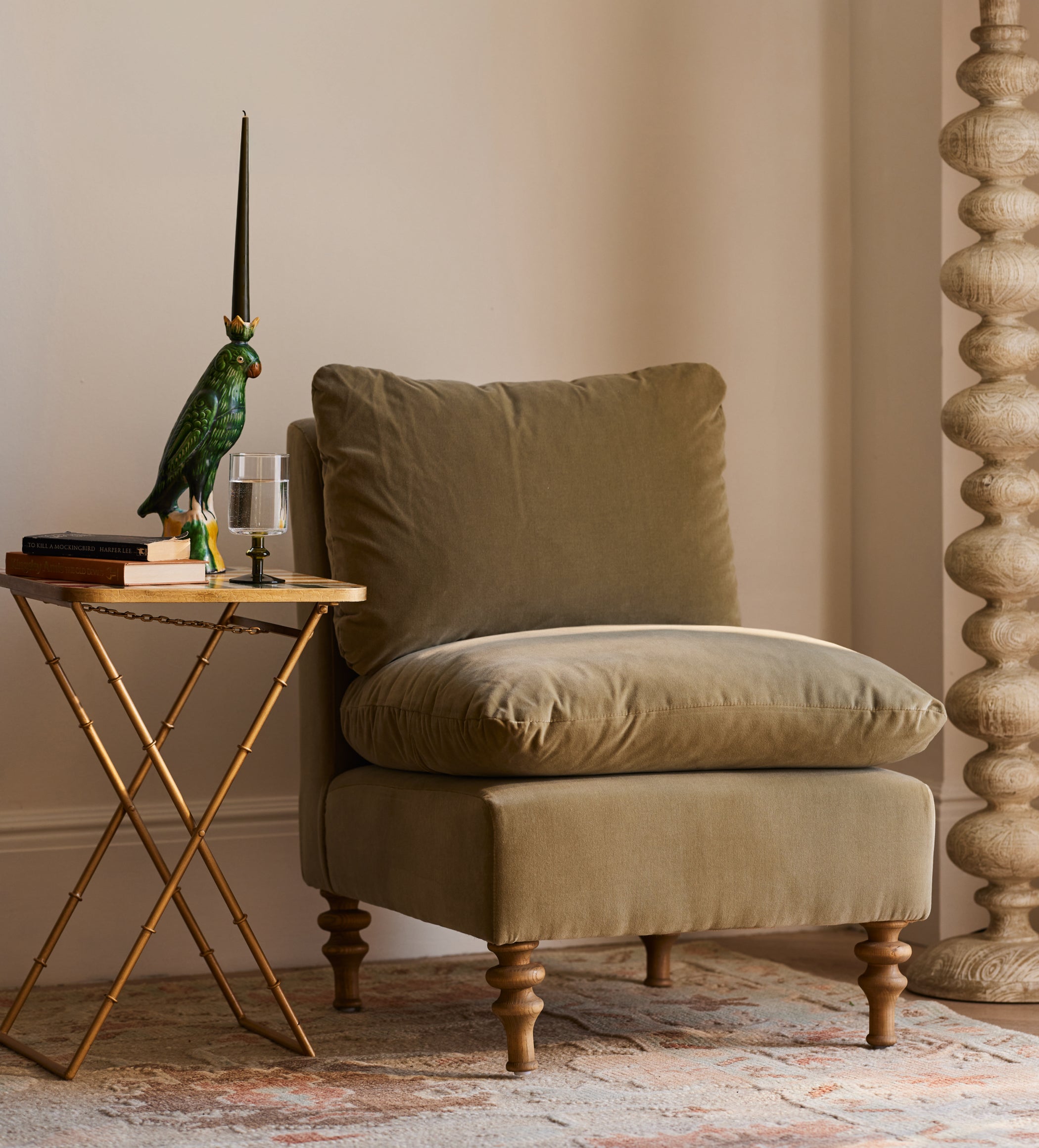 Rosina Velvet Slipper Chair - Lichen