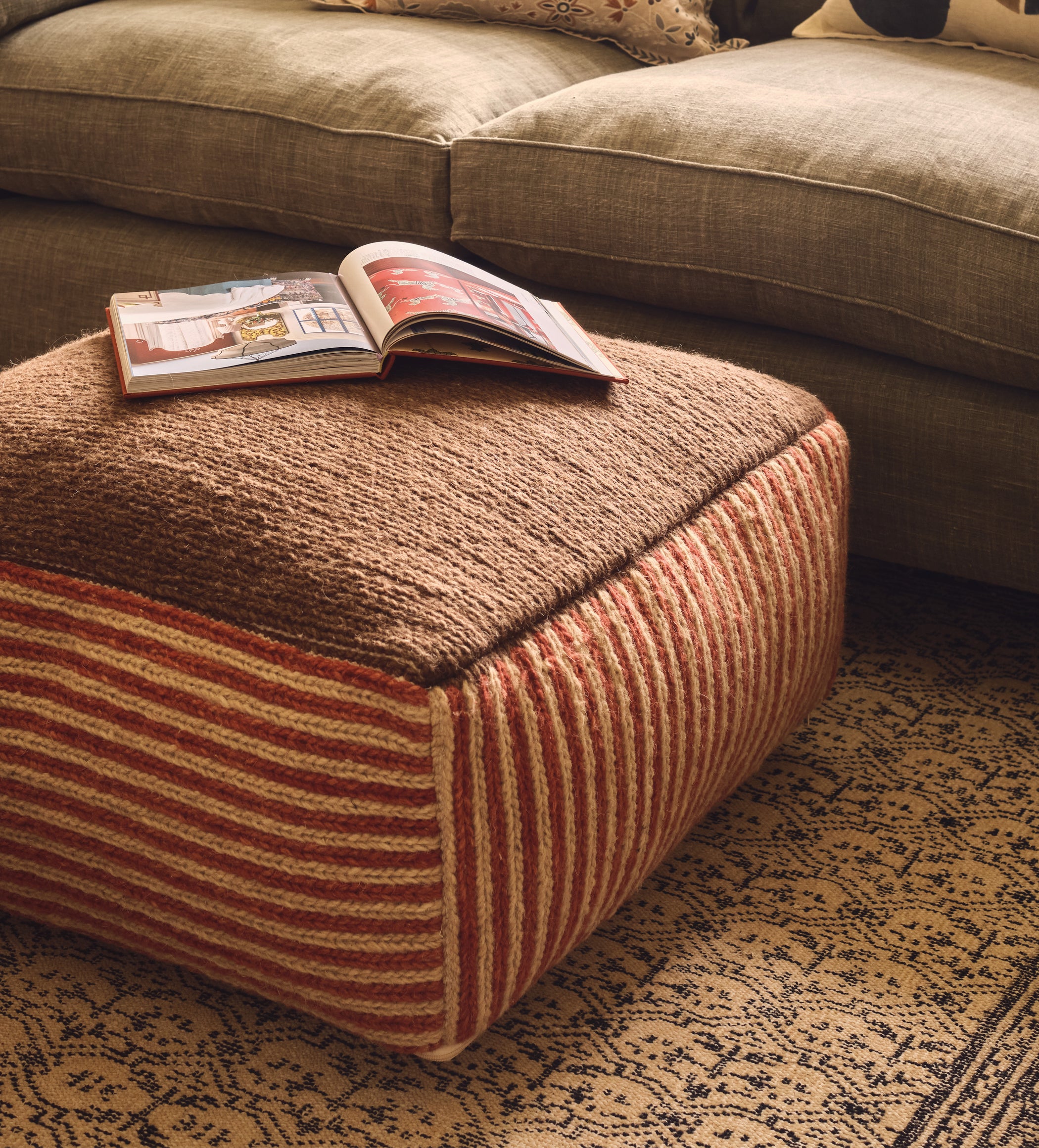 Rubia Floor Cushion - Red/Dark Taupe