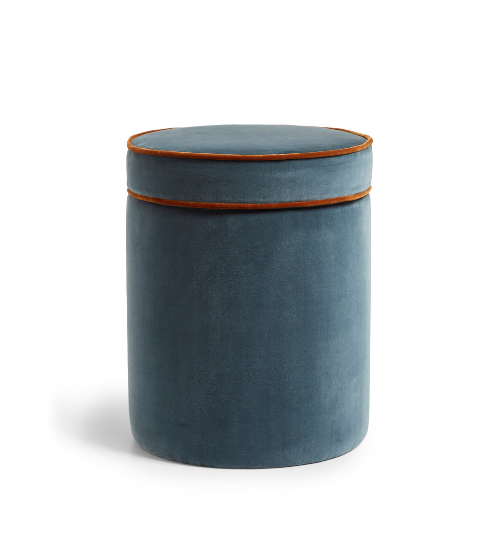 Samena Velvet Ottoman - Air Force Blue/Dirty Orange