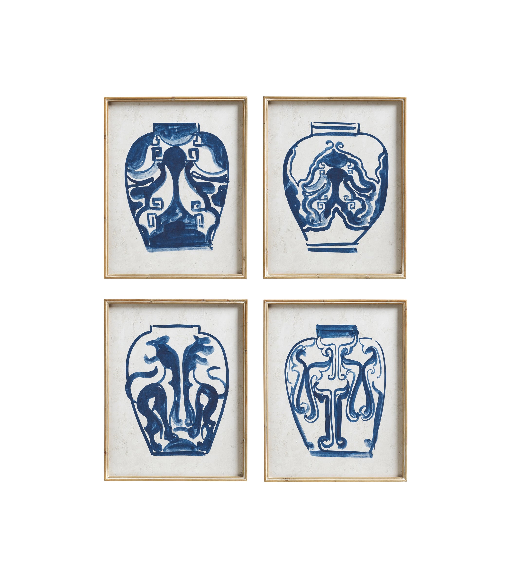 Kraak Vase Prints - Set of Four - Indigo/White