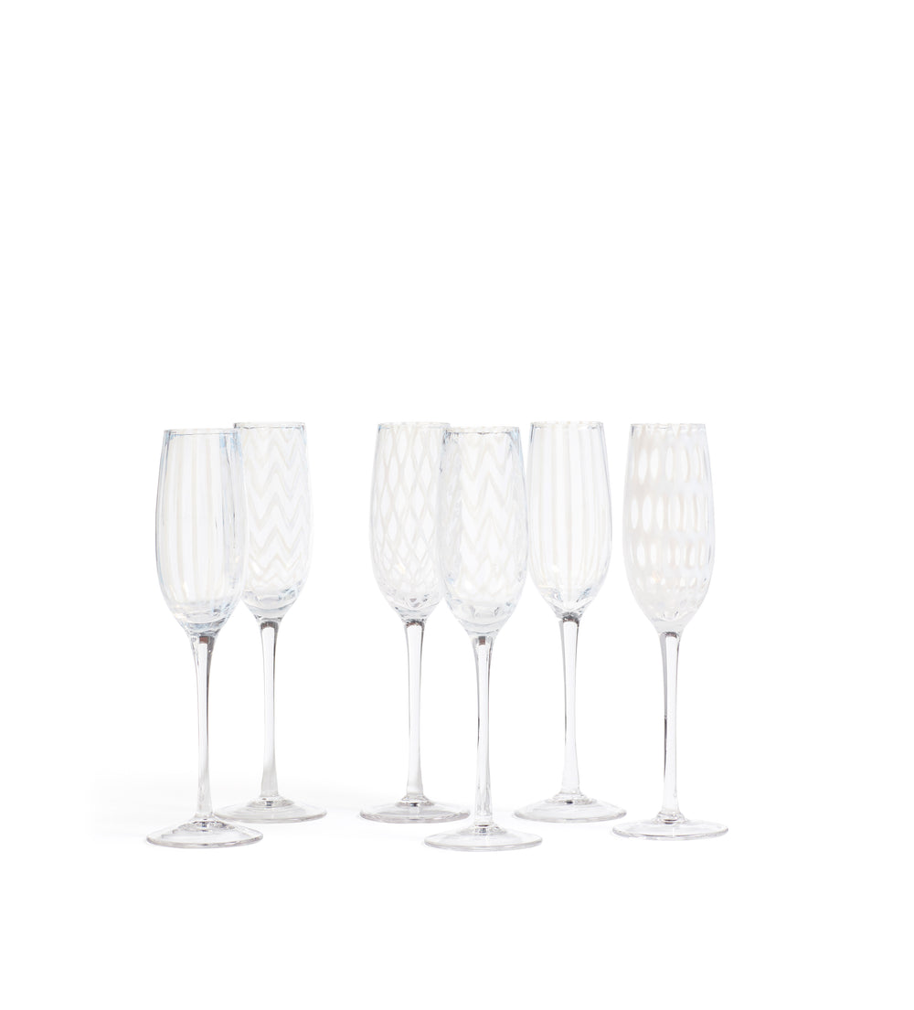 Pulcinella Champagne Glasses - Set of Six - White