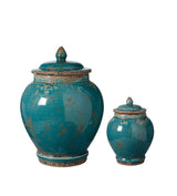 Zion Lidded Urns Pair - Aruba Blue