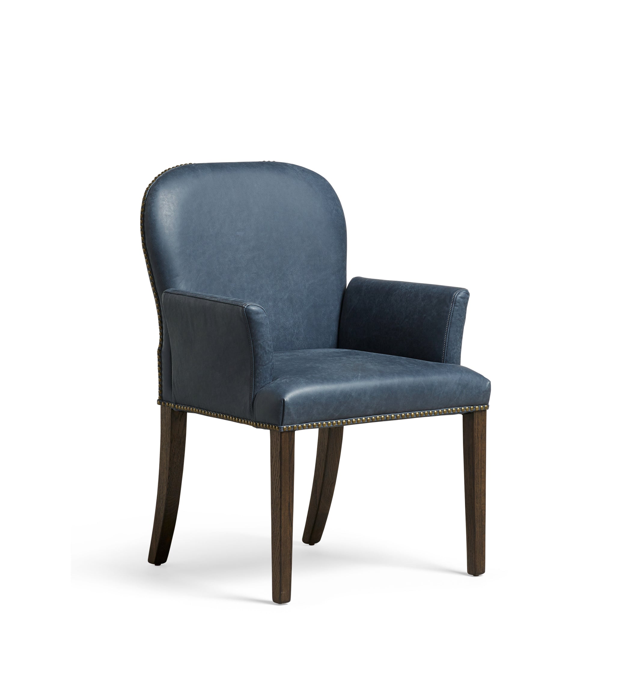 Stafford Leather Dining Chair with Arms - Smoke Blue