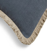 Stonewashed Linen Cushion Cover with Fringing - Petrol