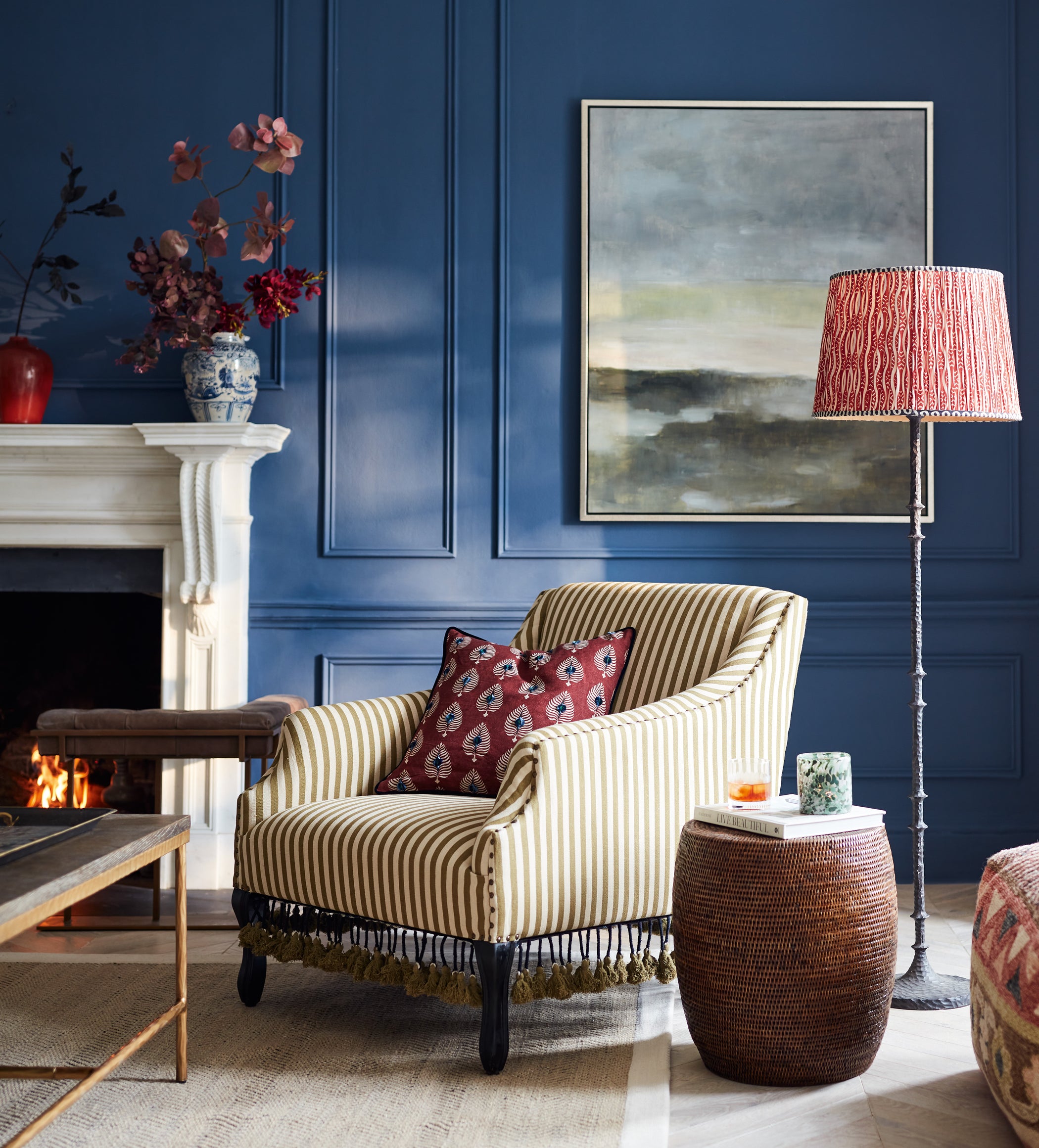 Tarma Stripe Cotton Armchair - Olive