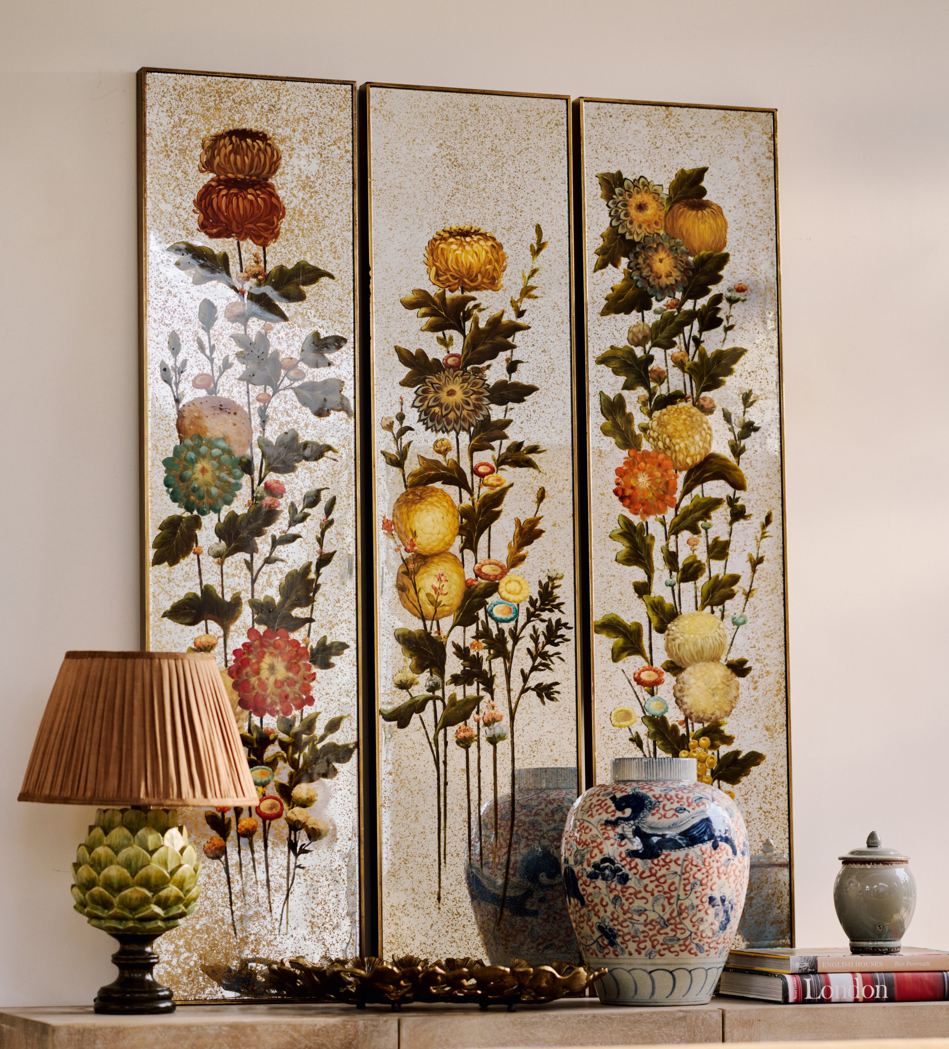 Zhenhua Gilted Floral Panels - Set of Three - Multi