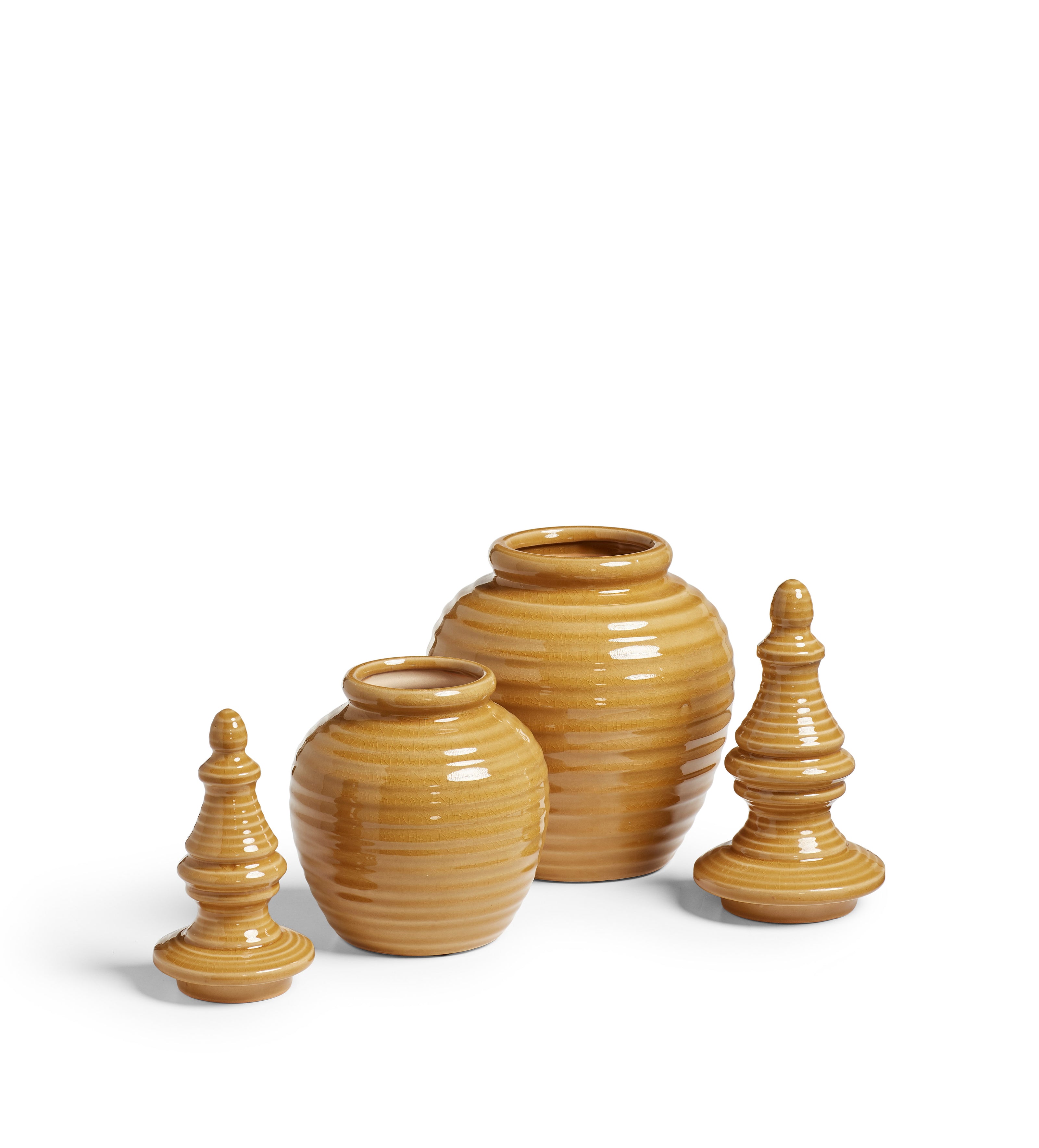 Adorno Lidded Objet Pair - Mustard