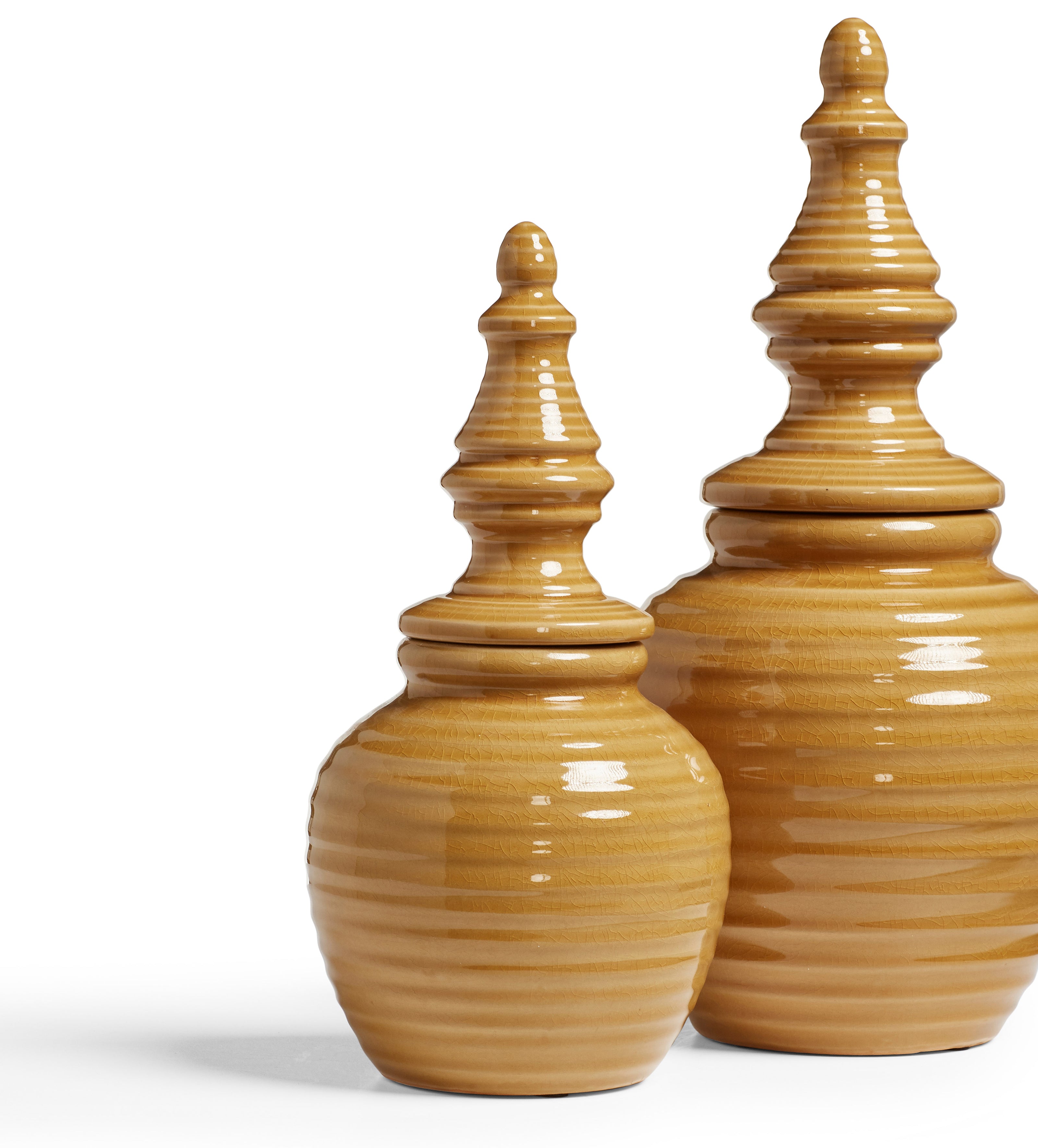 Adorno Lidded Objet Pair - Mustard