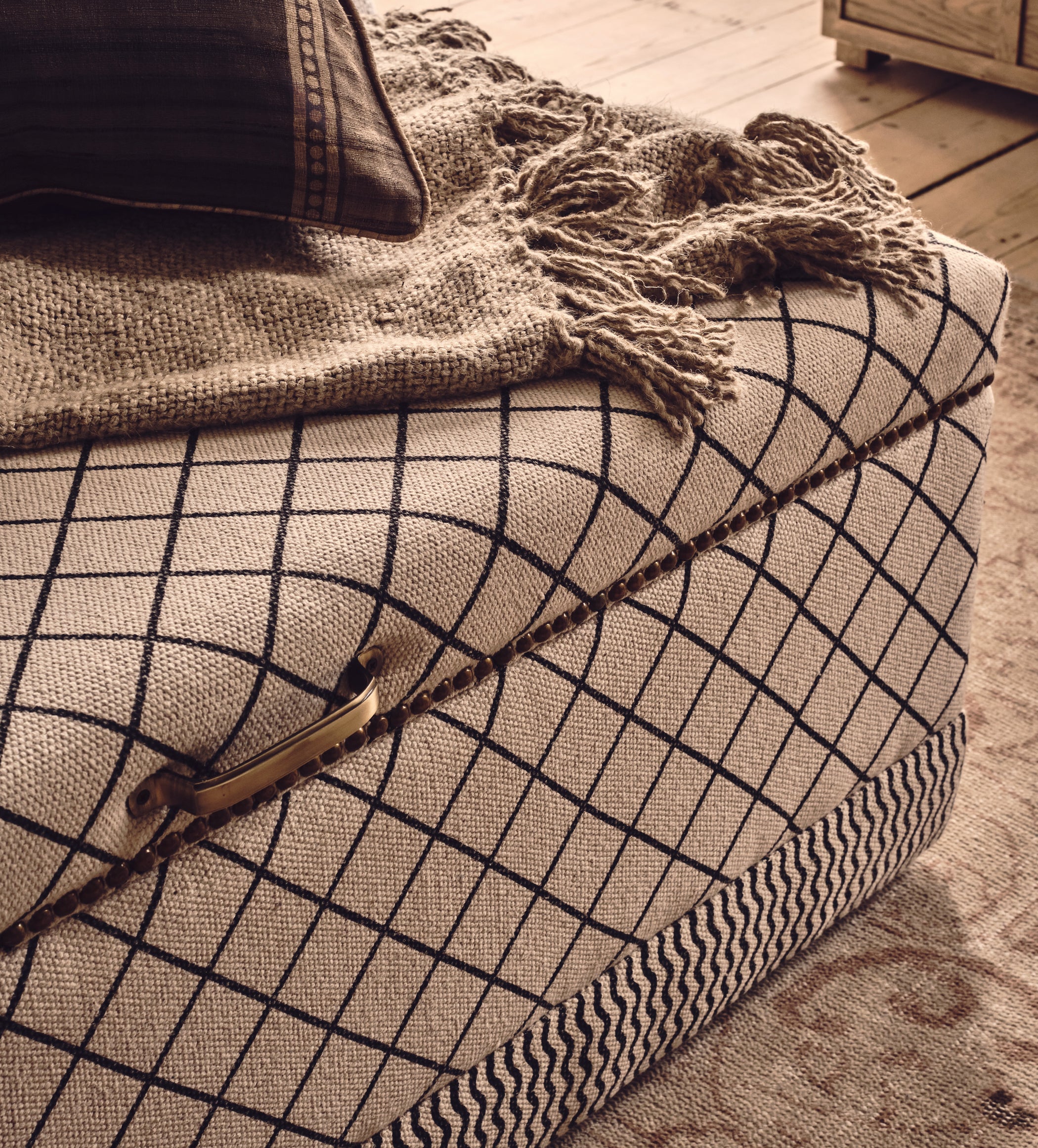Agnes Upholstered Cotton Ottoman - Monochrome