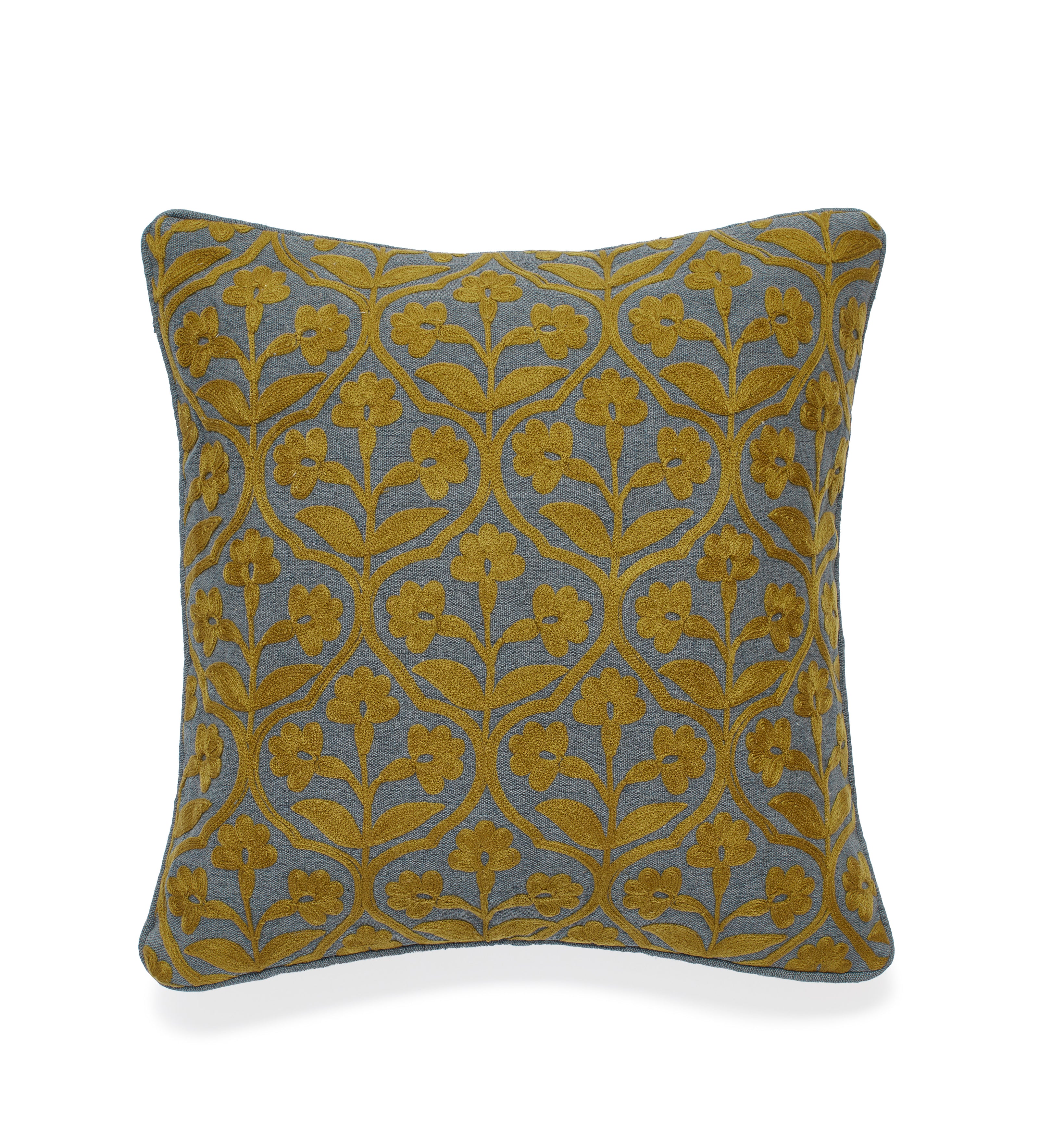 Allamanda Cushion Cover Dark Teal Blue/Mustard Yellow OKA