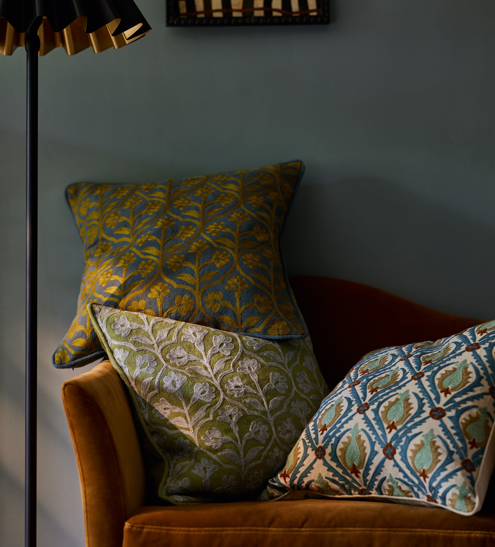 Allamanda Cushion Cover - Dark Teal/Mustard