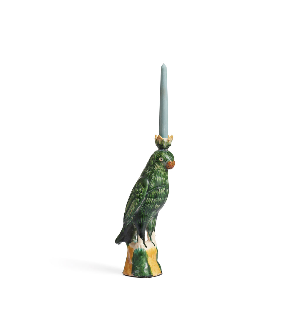 Althea Ceramic Parrot Candle Holder - Dark Green