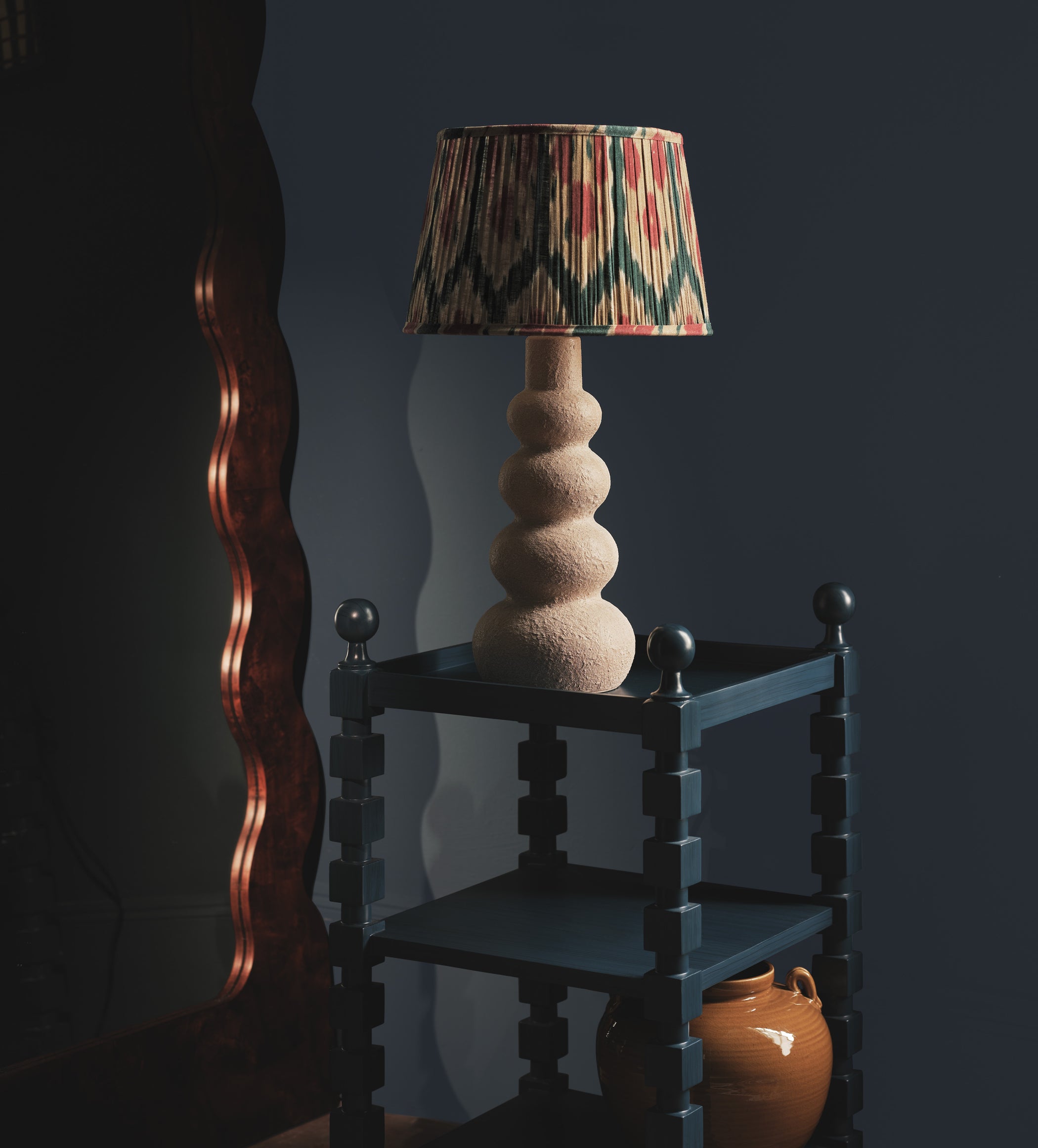 Amisha Pleated Linen Lampshade 35cm - Slate Blue/Gold