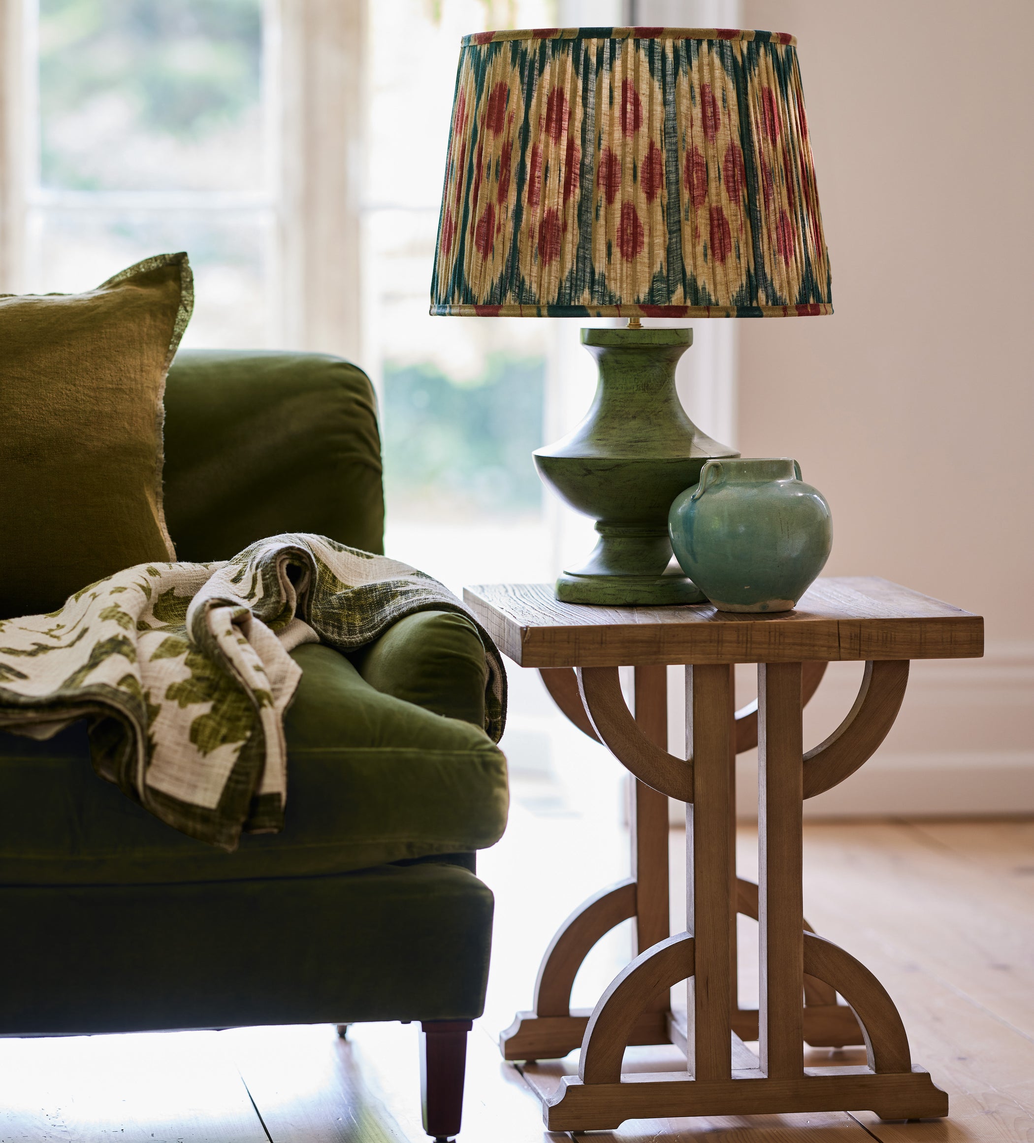 Amisha Pleated Linen Lampshade 45cm - Slate Blue/Gold