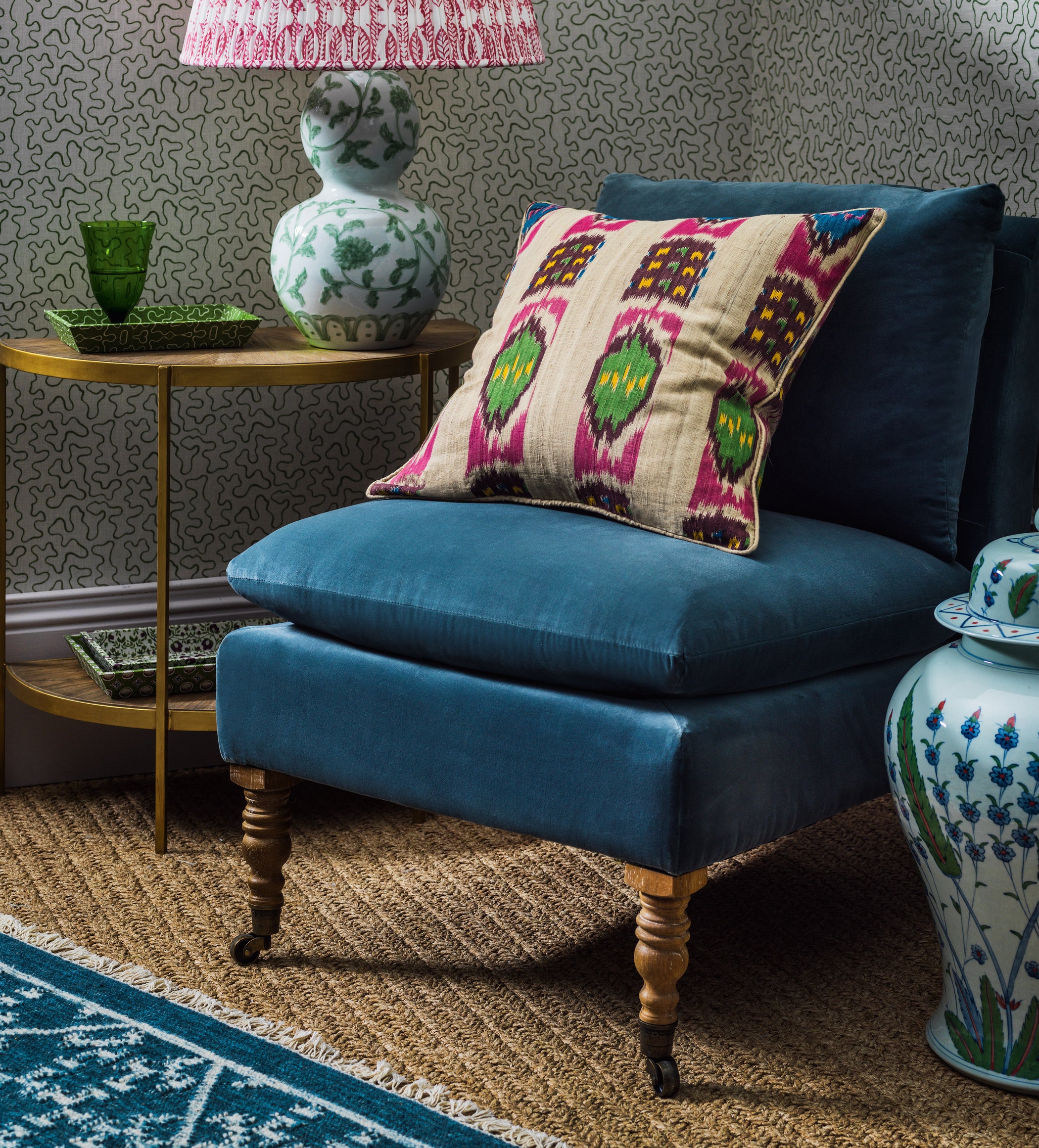 Apadana Velvet Armless Chair - Air Force Blue