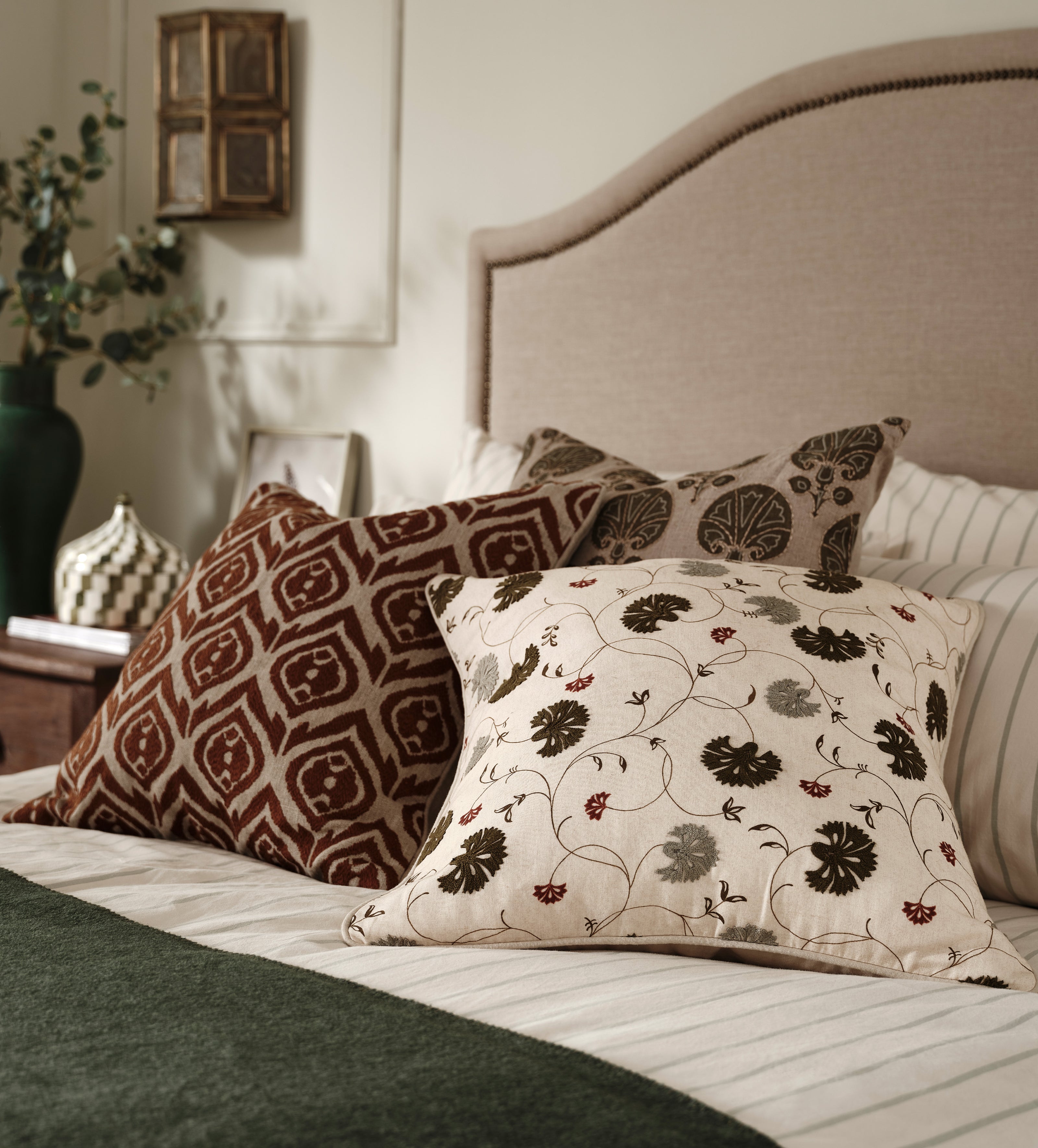 Atara Cushion Cover - Grey Green/Toffee