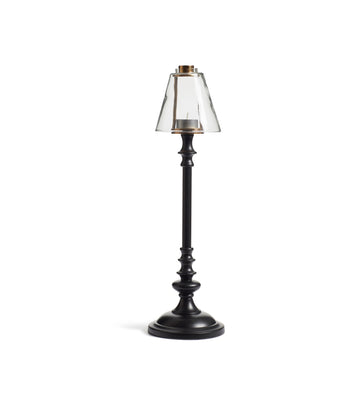 Barton Candle Holder with Glass Lampshade - Black/Brass