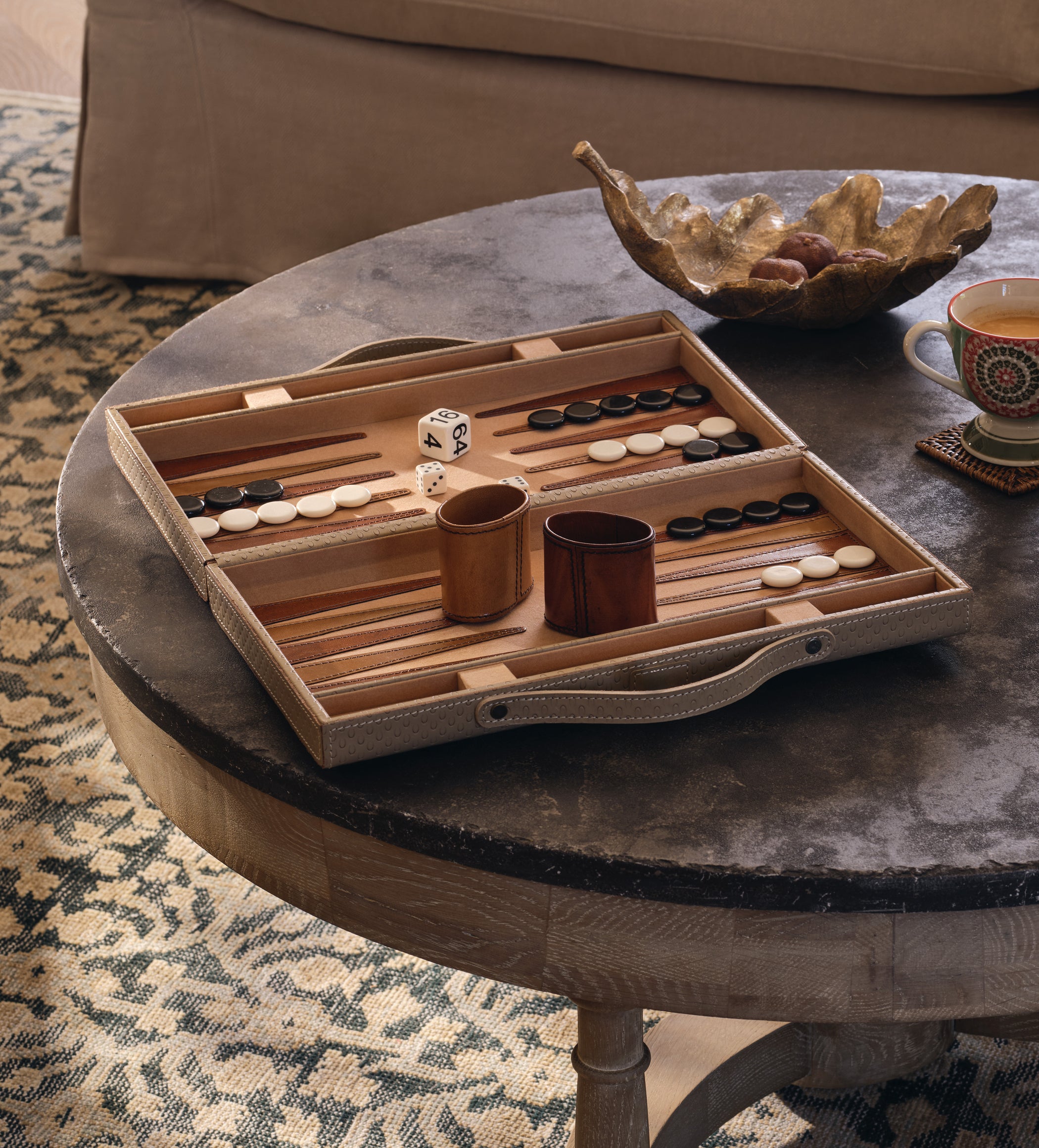Bennet Leather Backgammon Set - Taupe