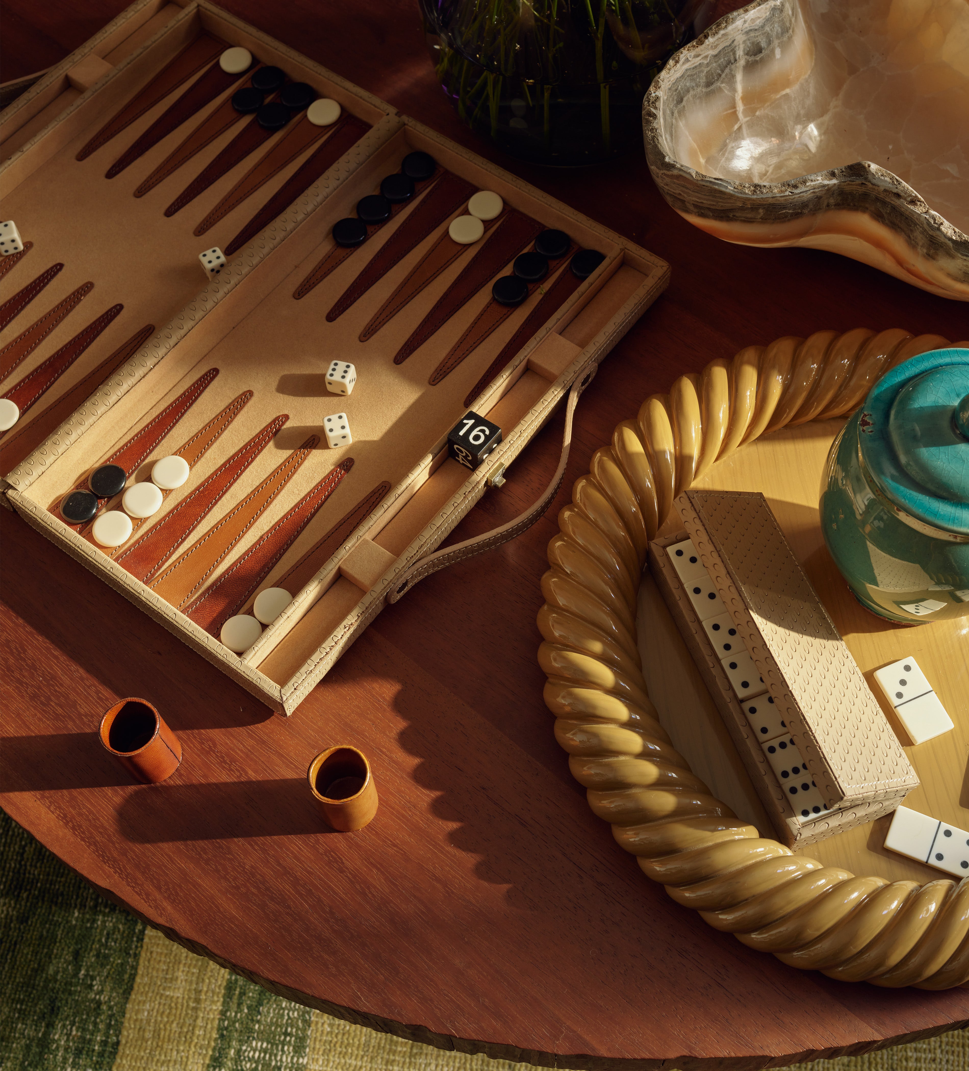 Bennet Leather Dominoes Set - Taupe Brown | OKA