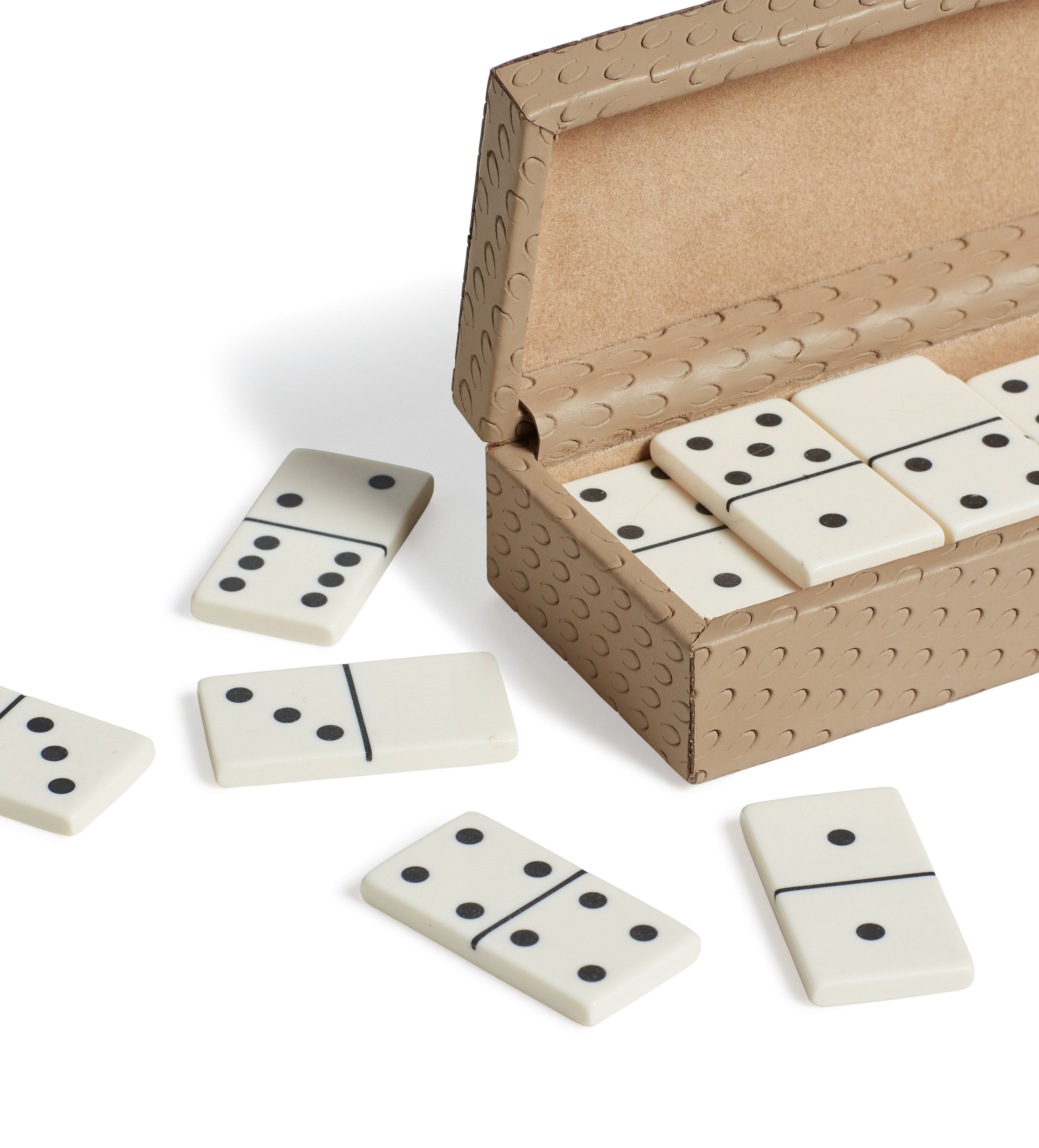 Bennet Leather Dominoes Set - Taupe Brown | OKA