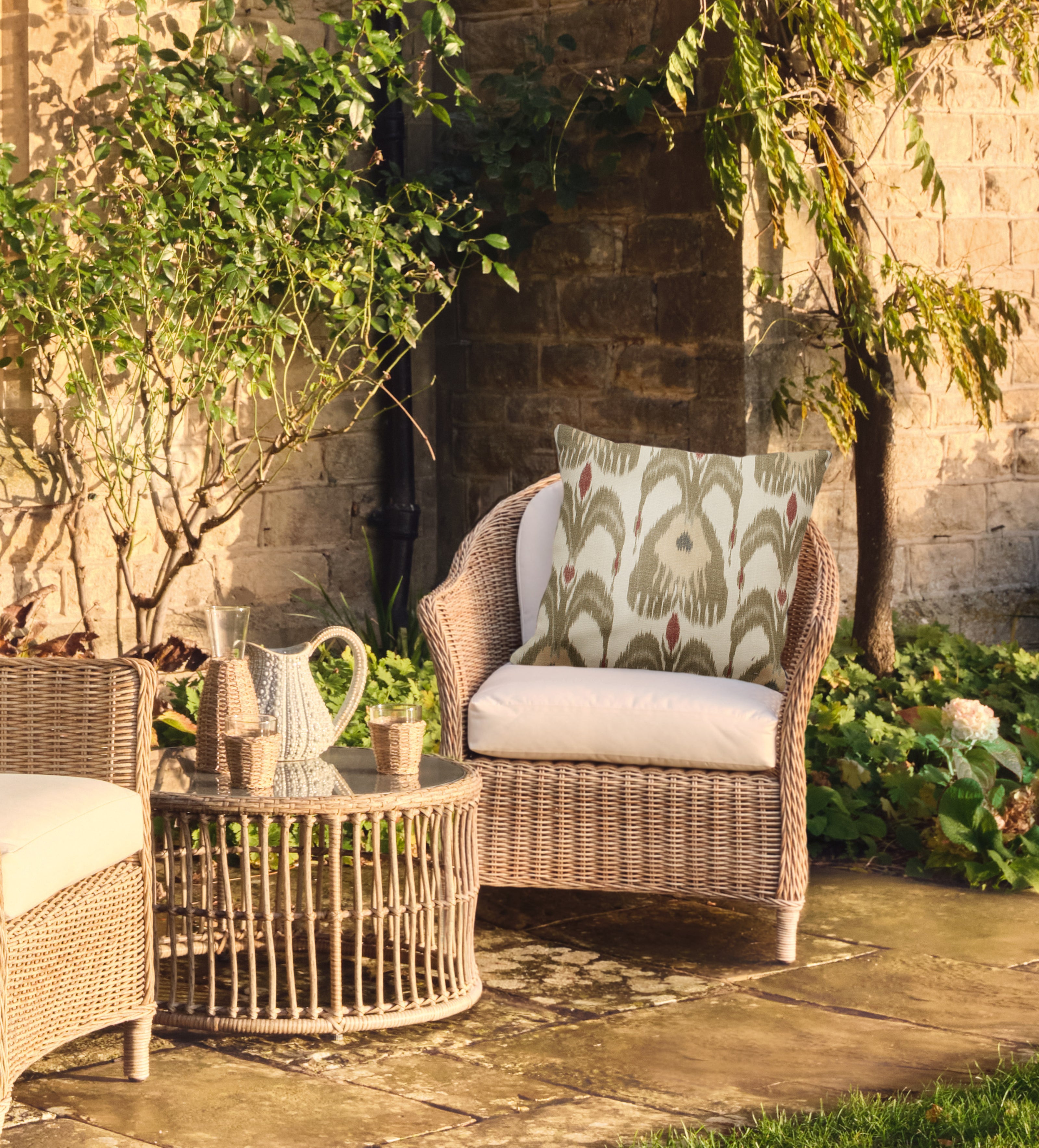 Bukhara Outdoor Cushion Grey Green OKA - Main Image