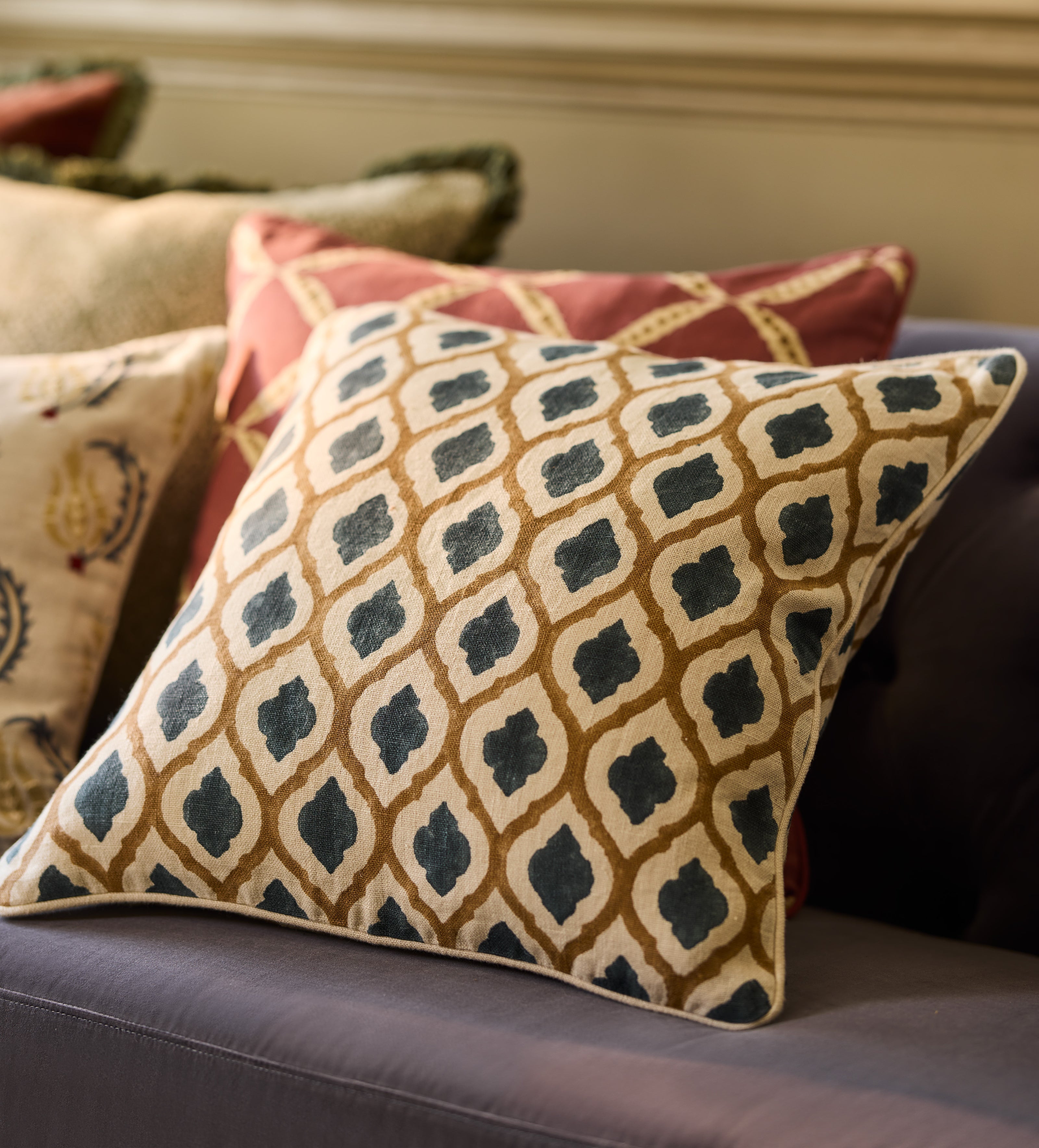 Chadhana Cushion Cover - Caramel/Air Force Blue