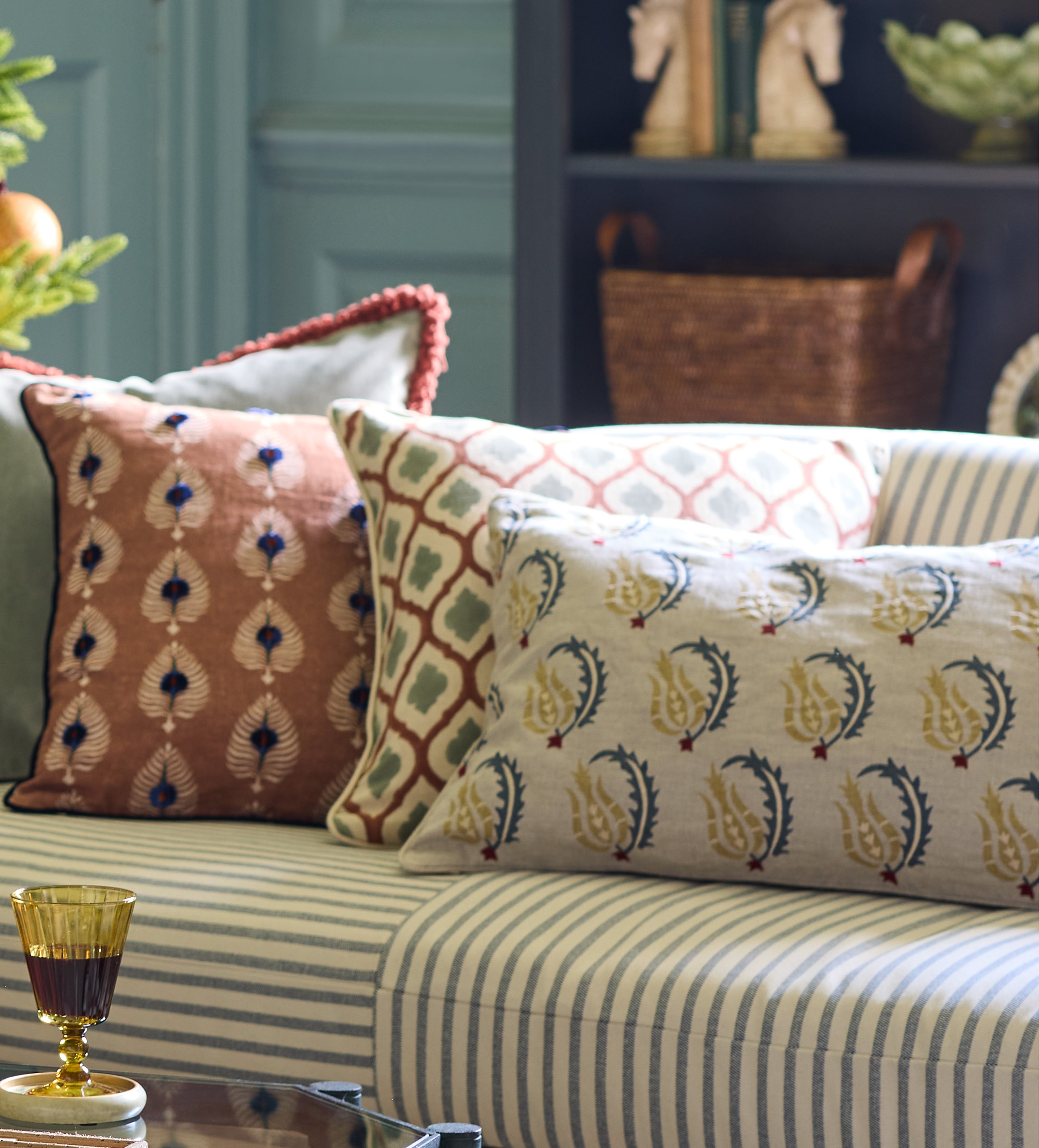 Chadhana Cushion Cover - Warm Red/Dark Seafoam