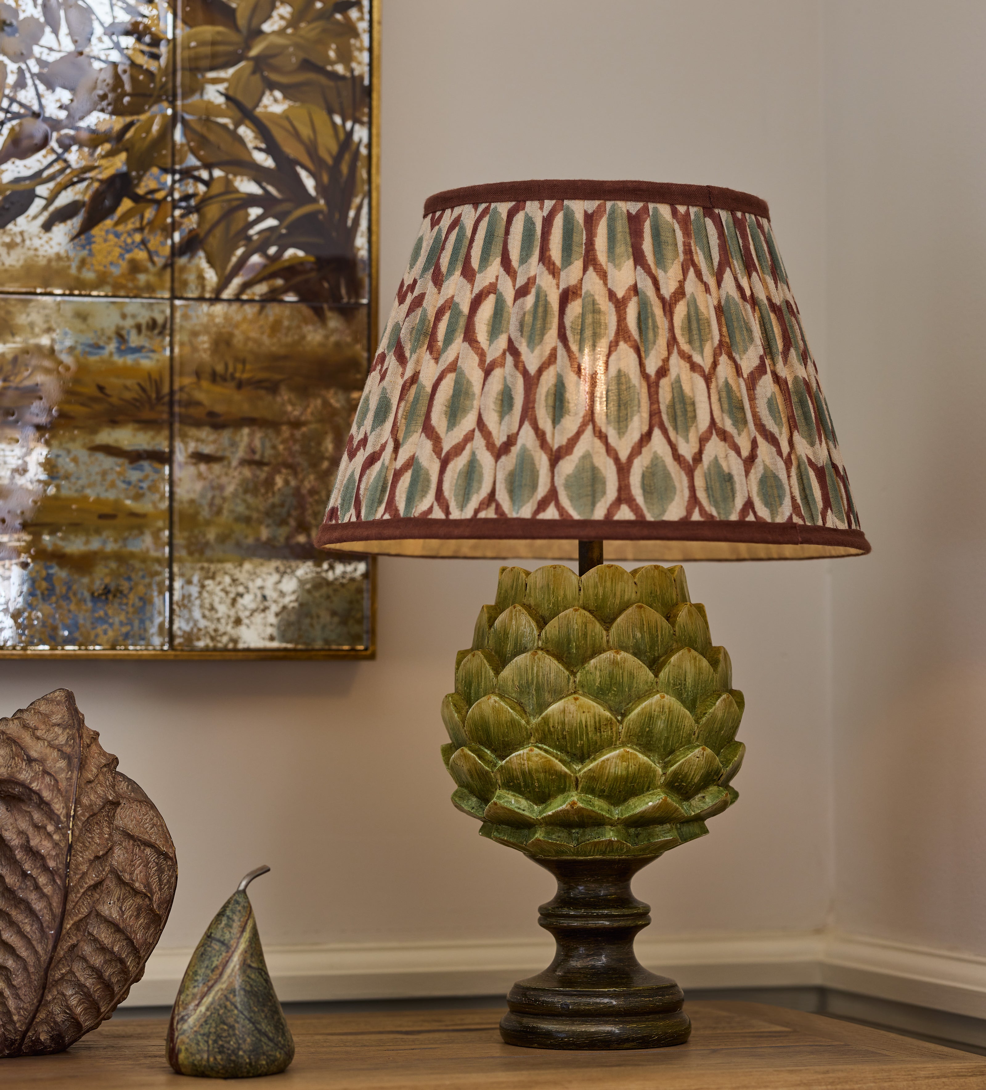 Chadhana Lampshade 35cm - Warm Red & Dark Seafoam