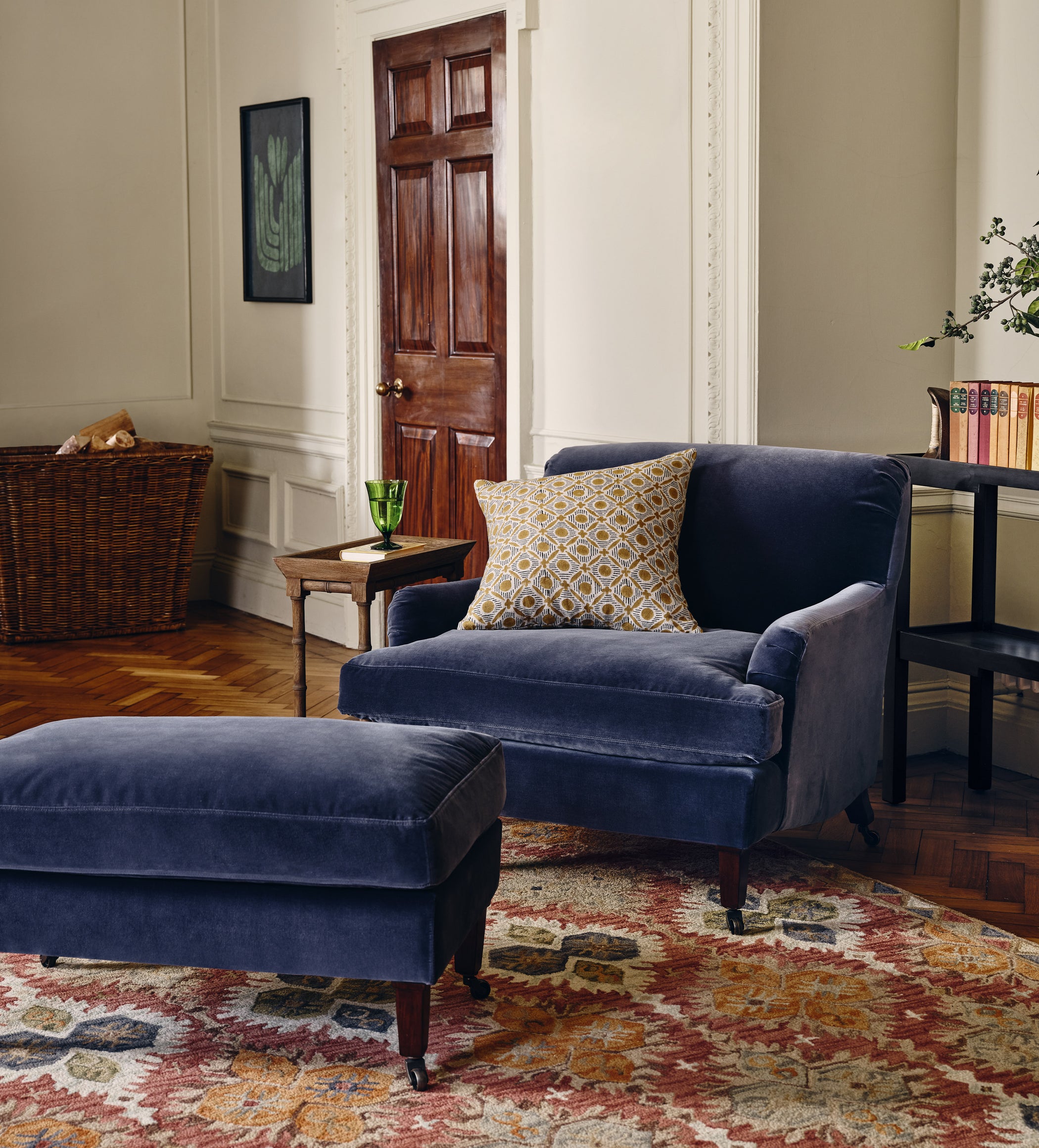 Coleridge Armchair with Fixed Velvet Cover - Sapphire