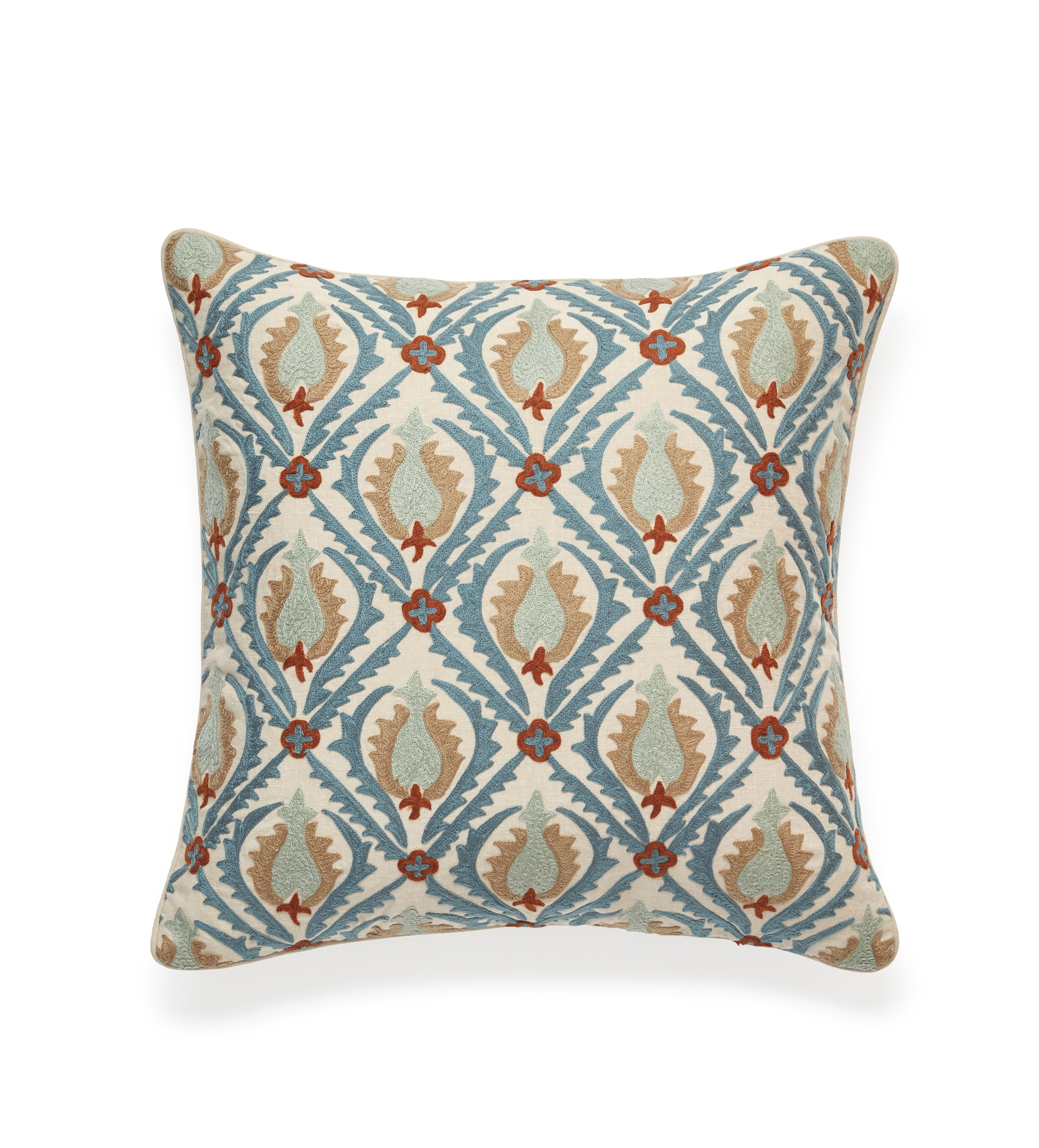 Cornelia Cushion Cover - Dirty Orange/Blue | OKA