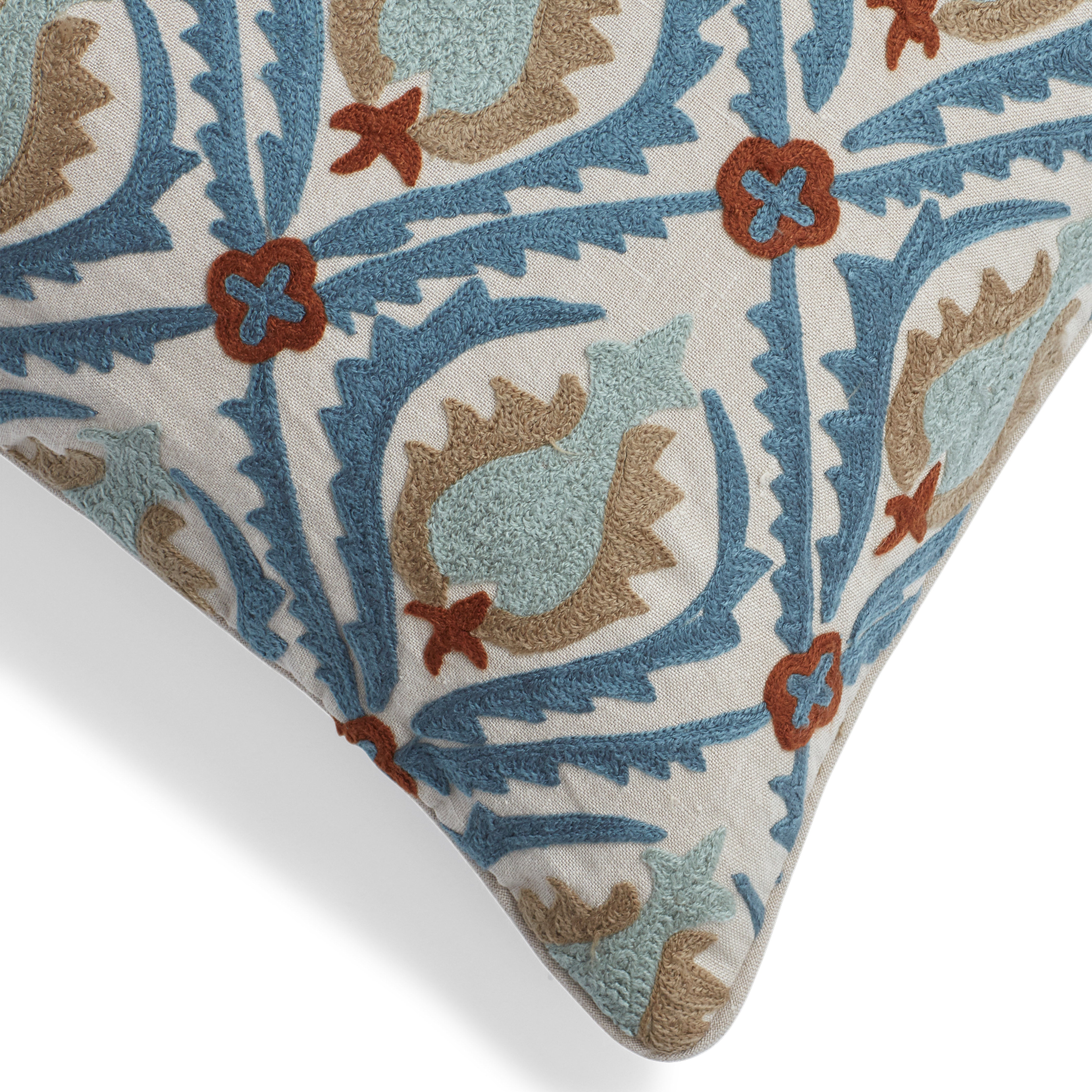 Cornelia Cushion Cover - Dirty Orange/Blue | OKA